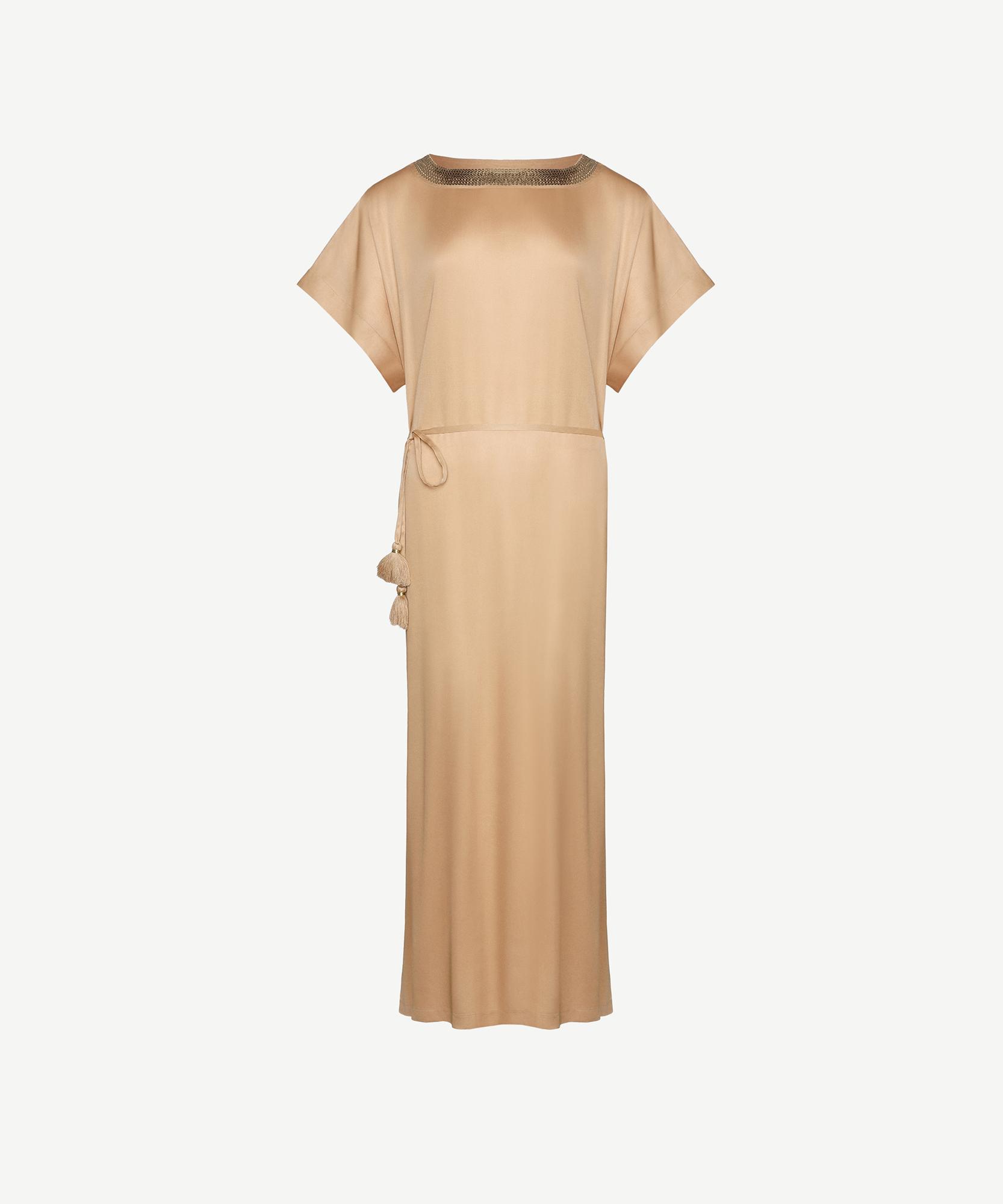 YARGICI Kısa Kollu Yakası Pullu  Düz Kesim Uzun Elbise