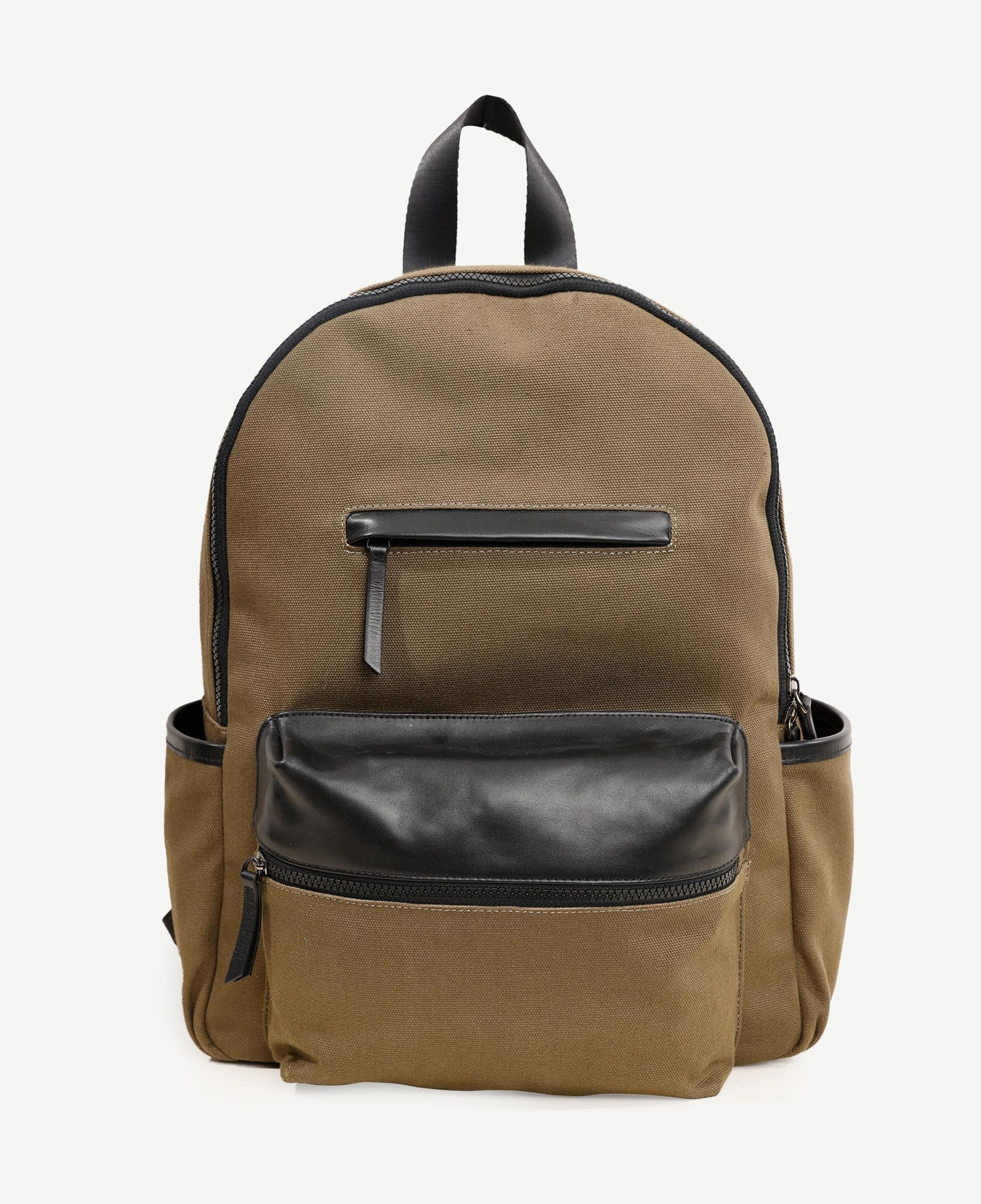 YARGICI Deri Cep Detaylı Canvas Sırt Çantası