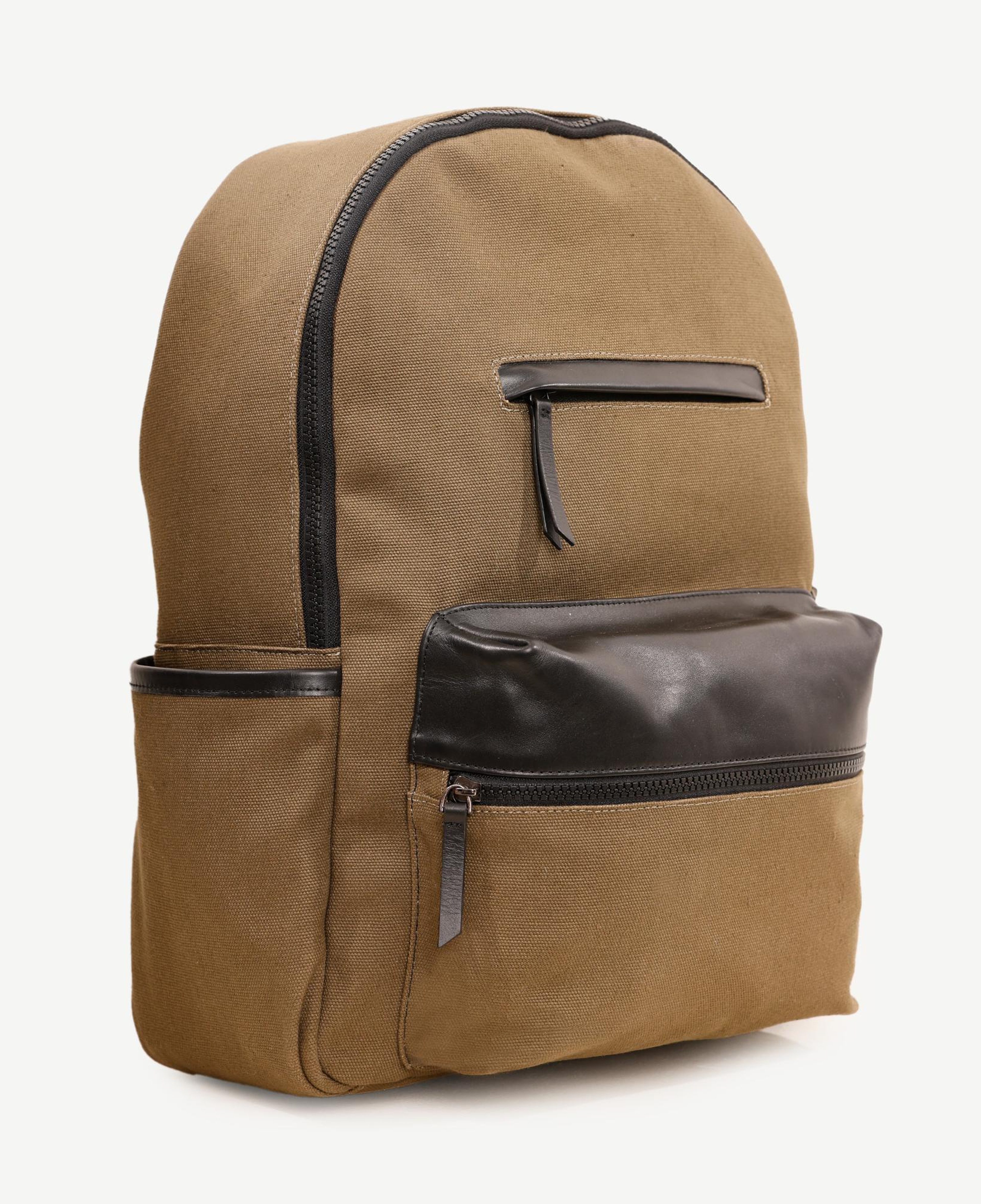 YARGICI Deri Cep Detaylı Canvas Sırt Çantası