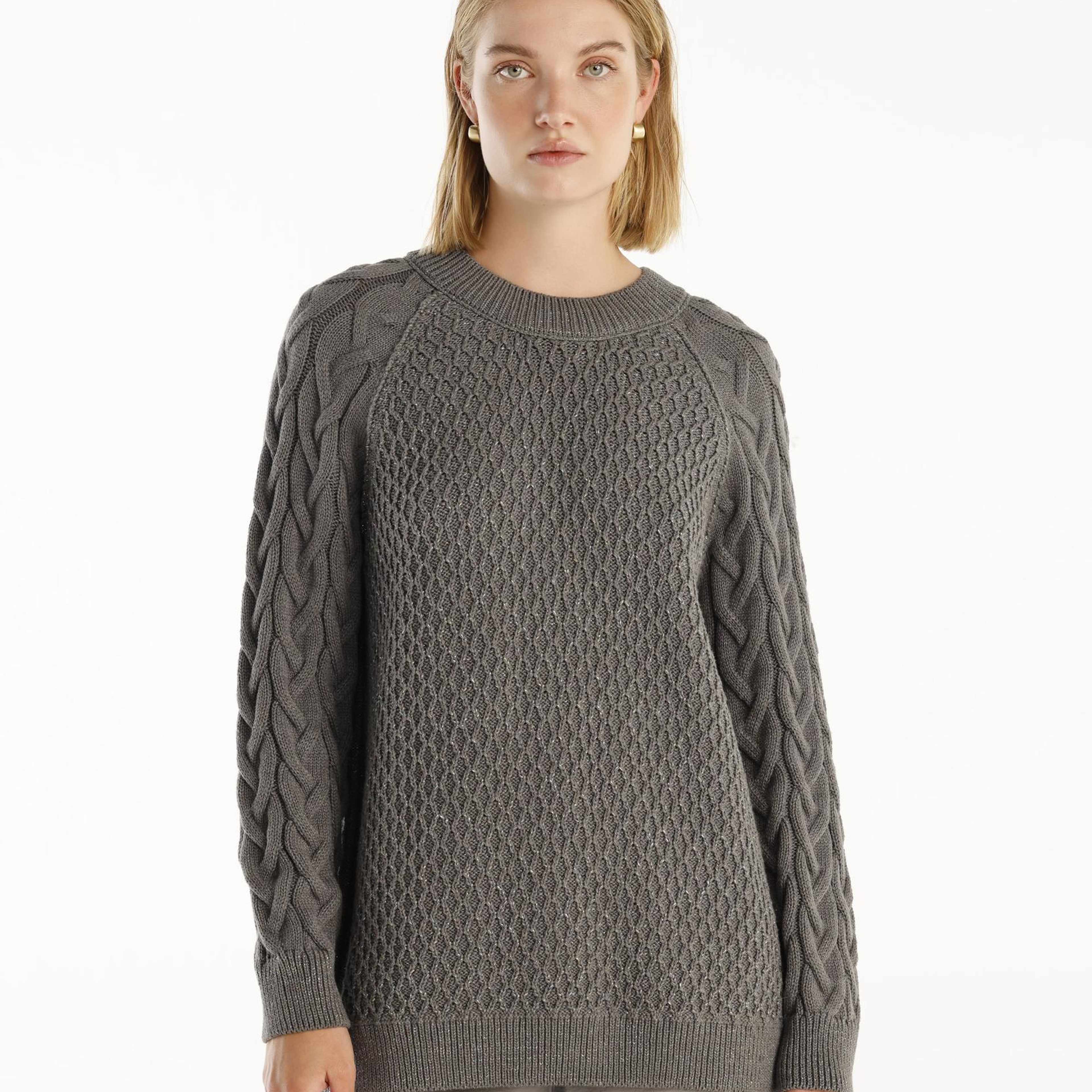 YARGICI Bisiklet Yakalı Simli Örgülü Kazak