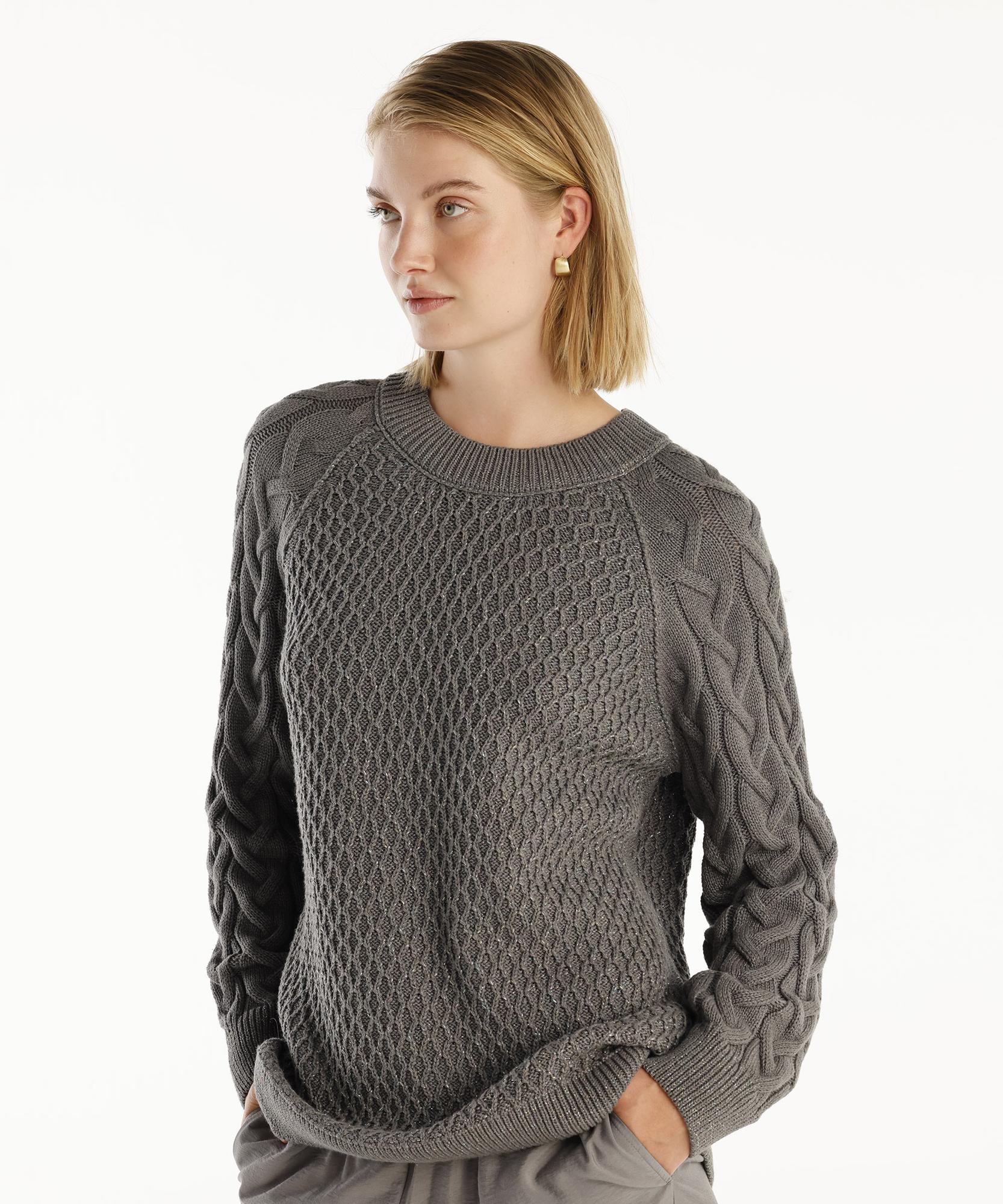 YARGICI Bisiklet Yakalı Simli Örgülü Kazak