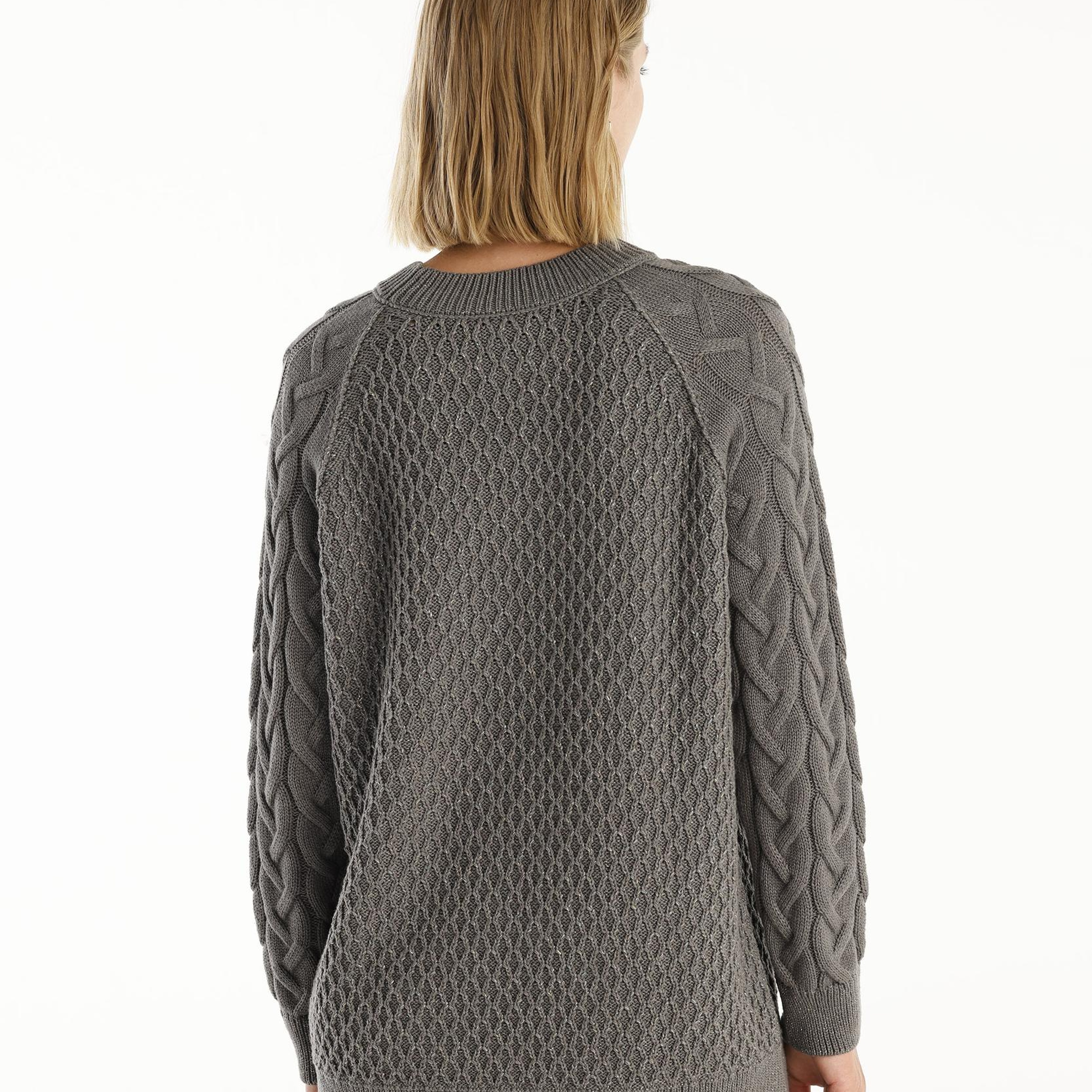 YARGICI Bisiklet Yakalı Simli Örgülü Kazak