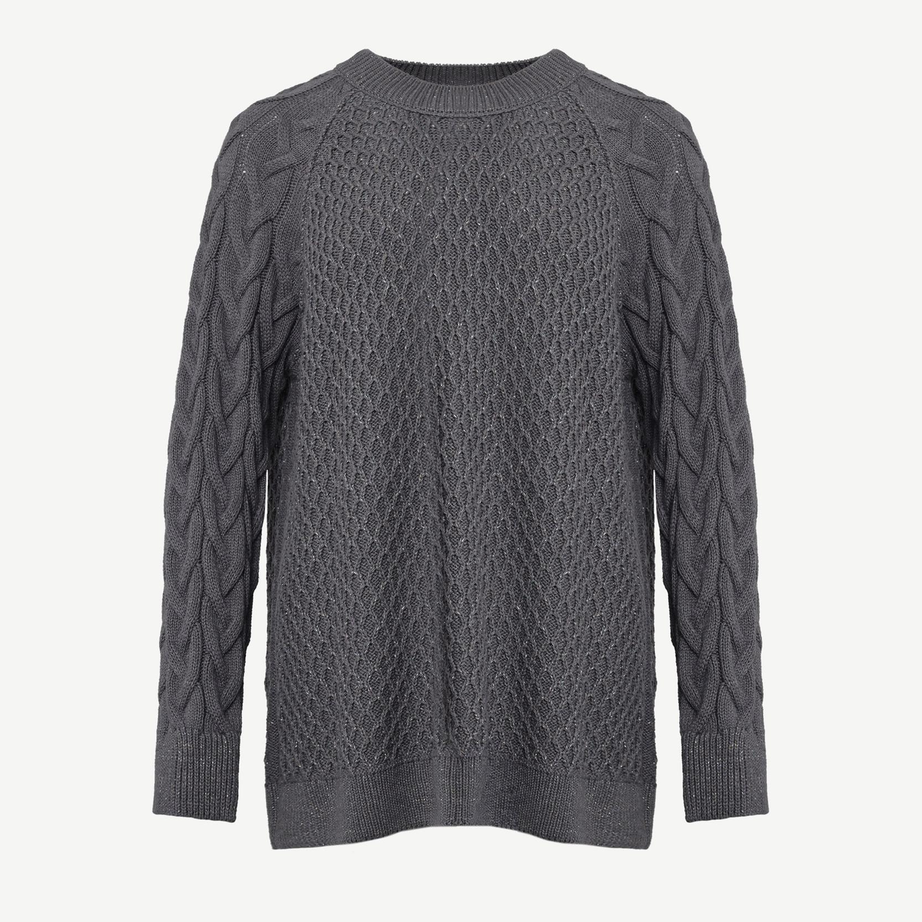 YARGICI Bisiklet Yakalı Simli Örgülü Kazak