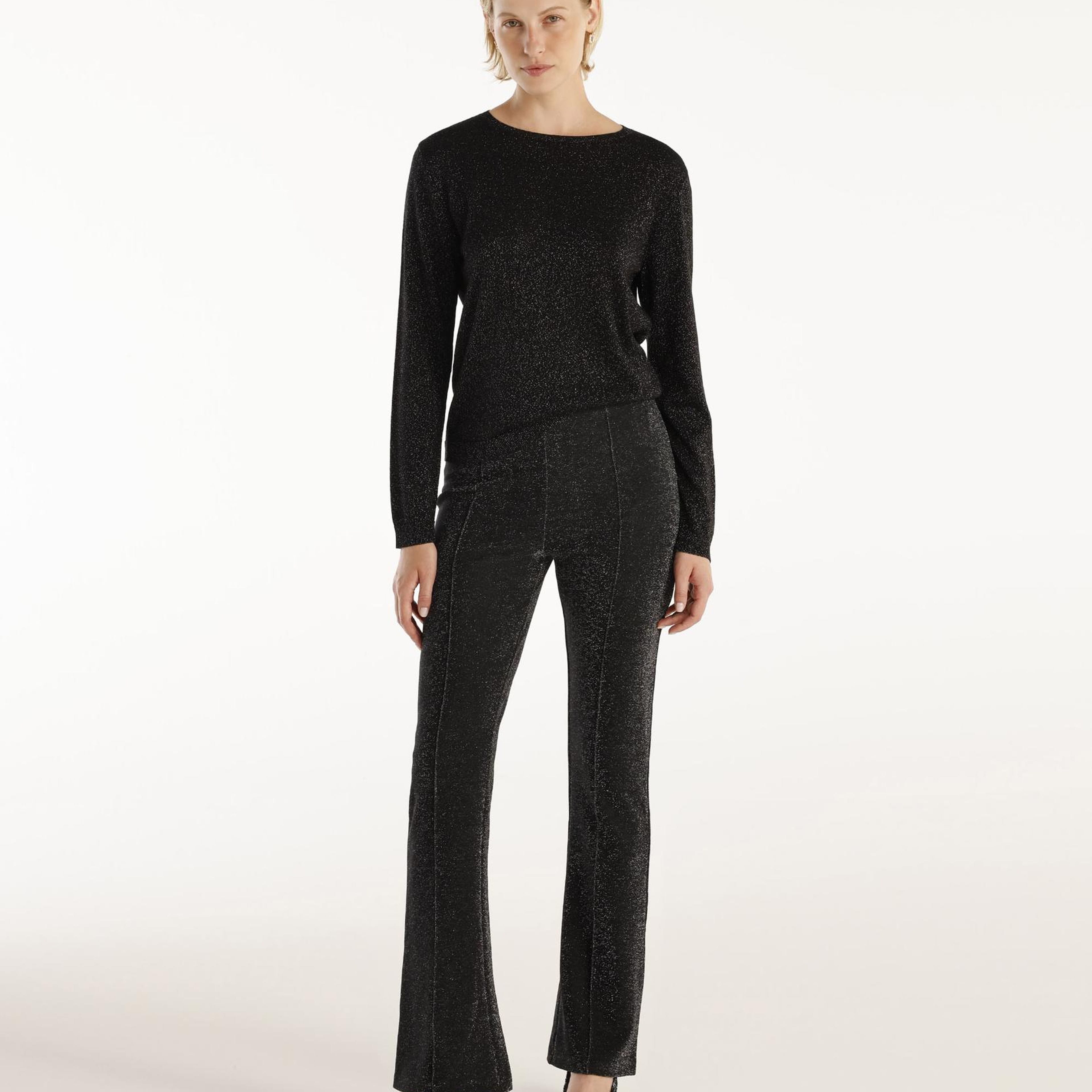 YARGICI Önü Dikişli Simli Geniş Paça Pantolon