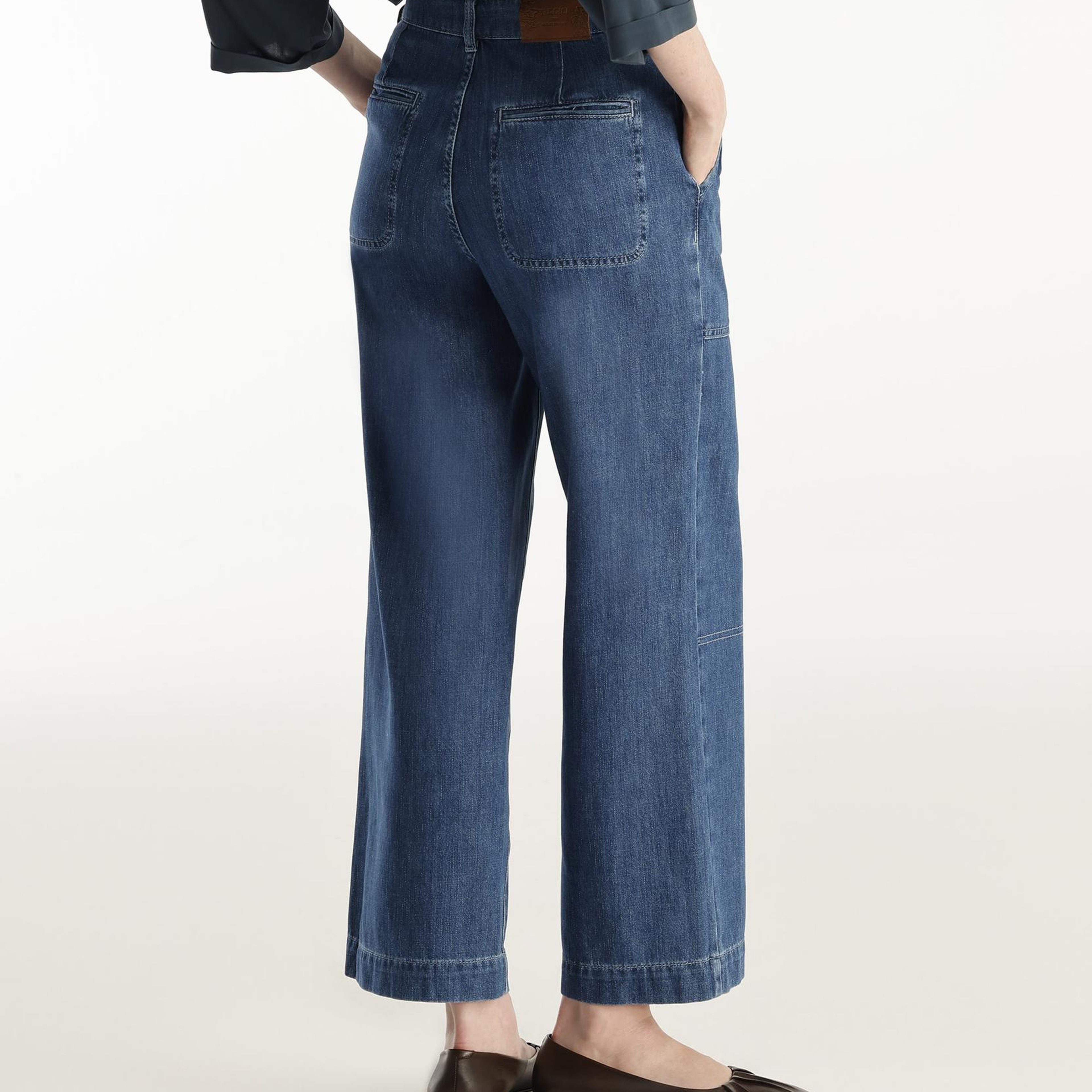 YARGICI Dikiş Detaylı Geniş Düz Kesim Yüksek Bel Denim Pantolon