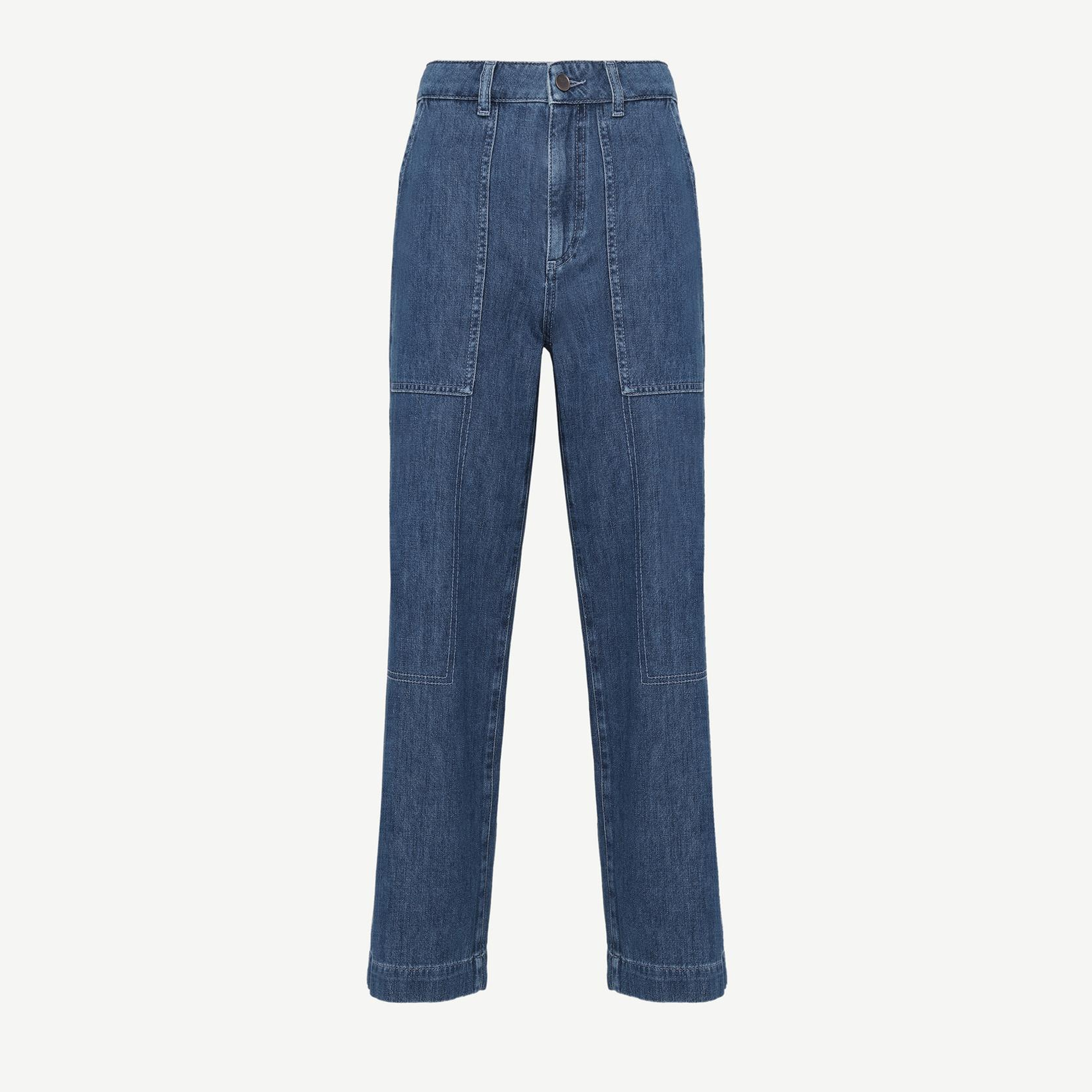 YARGICI Dikiş Detaylı Geniş Düz Kesim Yüksek Bel Denim Pantolon