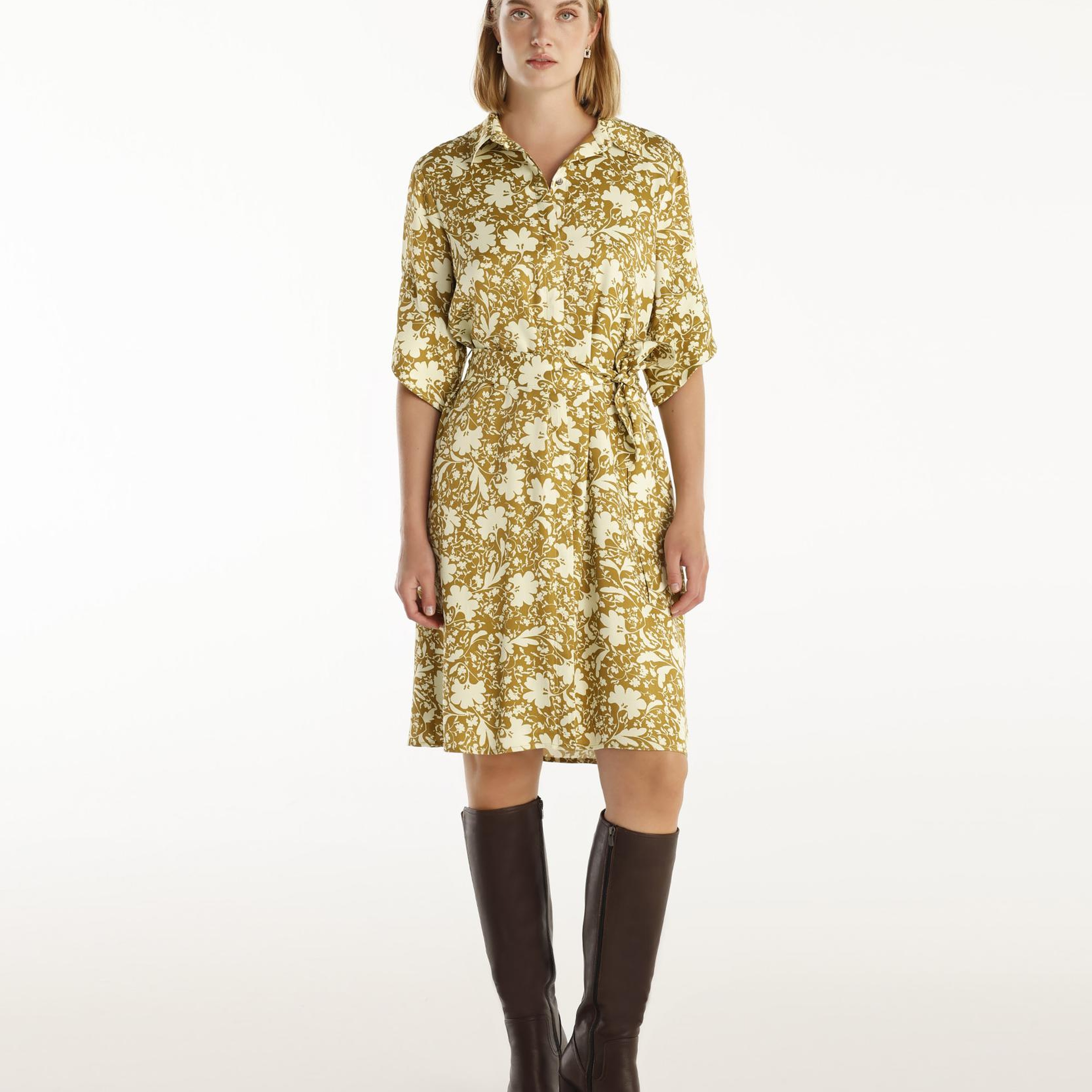 YARGICI Kuşaklı Uzun Kollu Gömlek Elbise