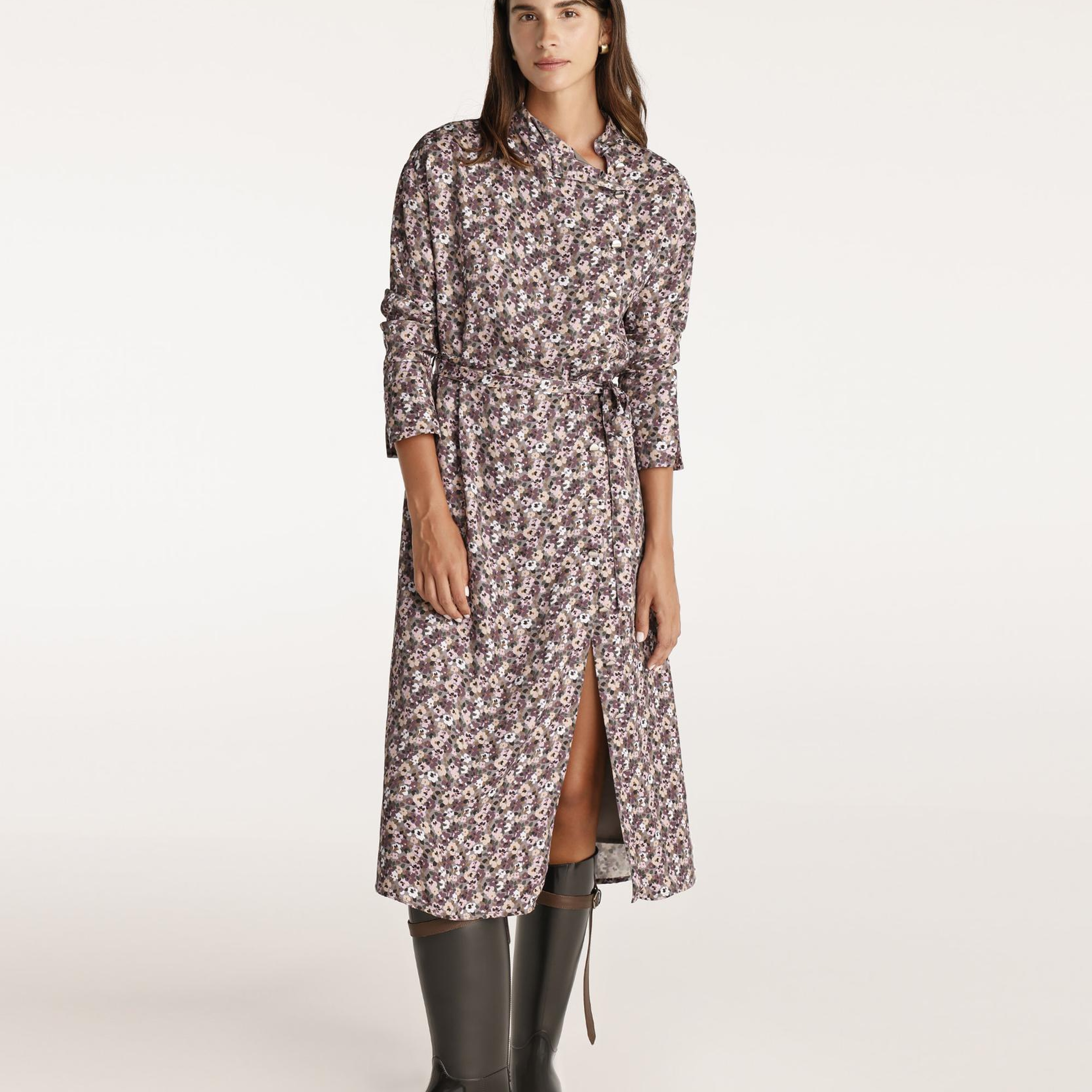 YARGICI Yüksek Yaka Kuşalı Uzun Kollu Midi Boy Elbise