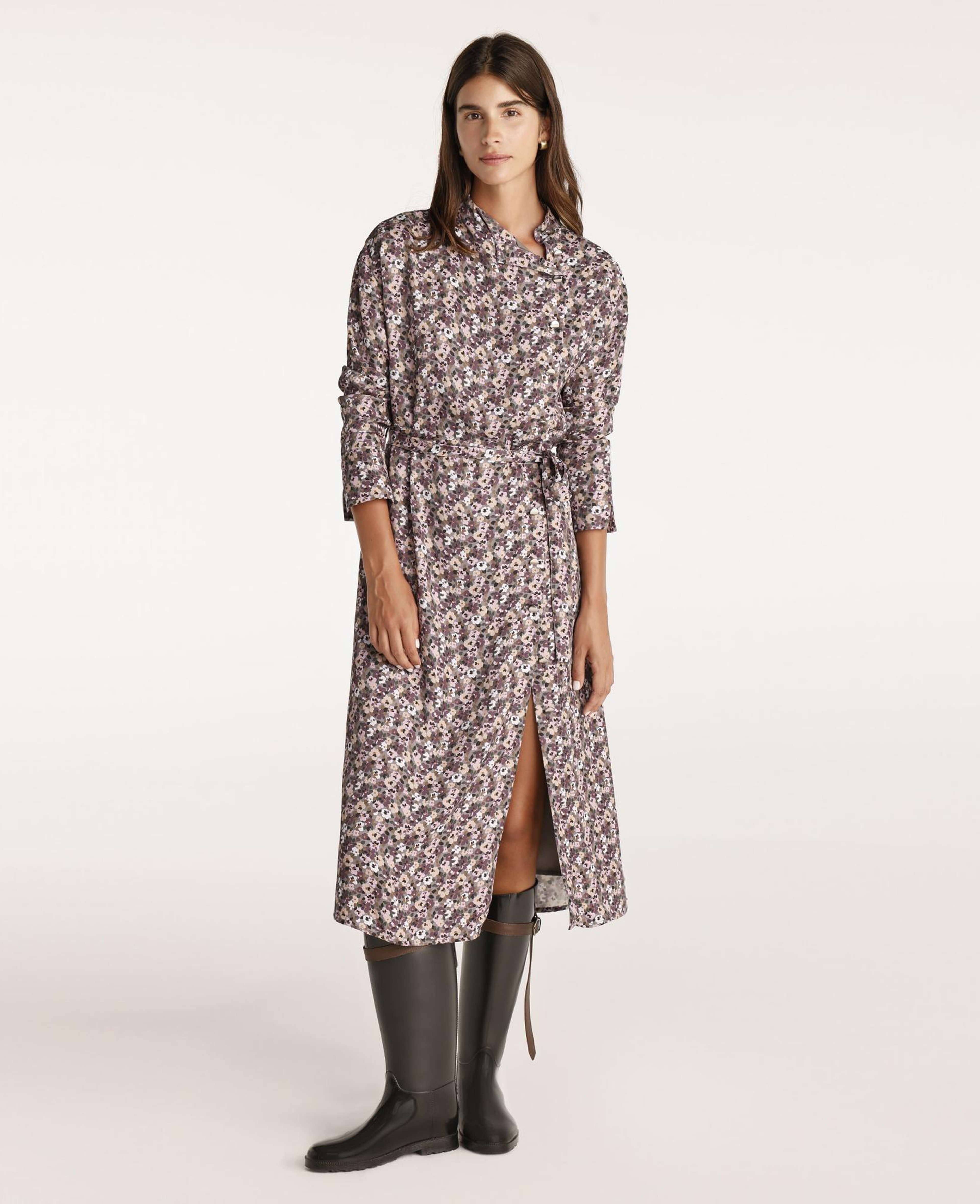 YARGICI Yüksek Yaka Kuşalı Uzun Kollu Midi Boy Elbise