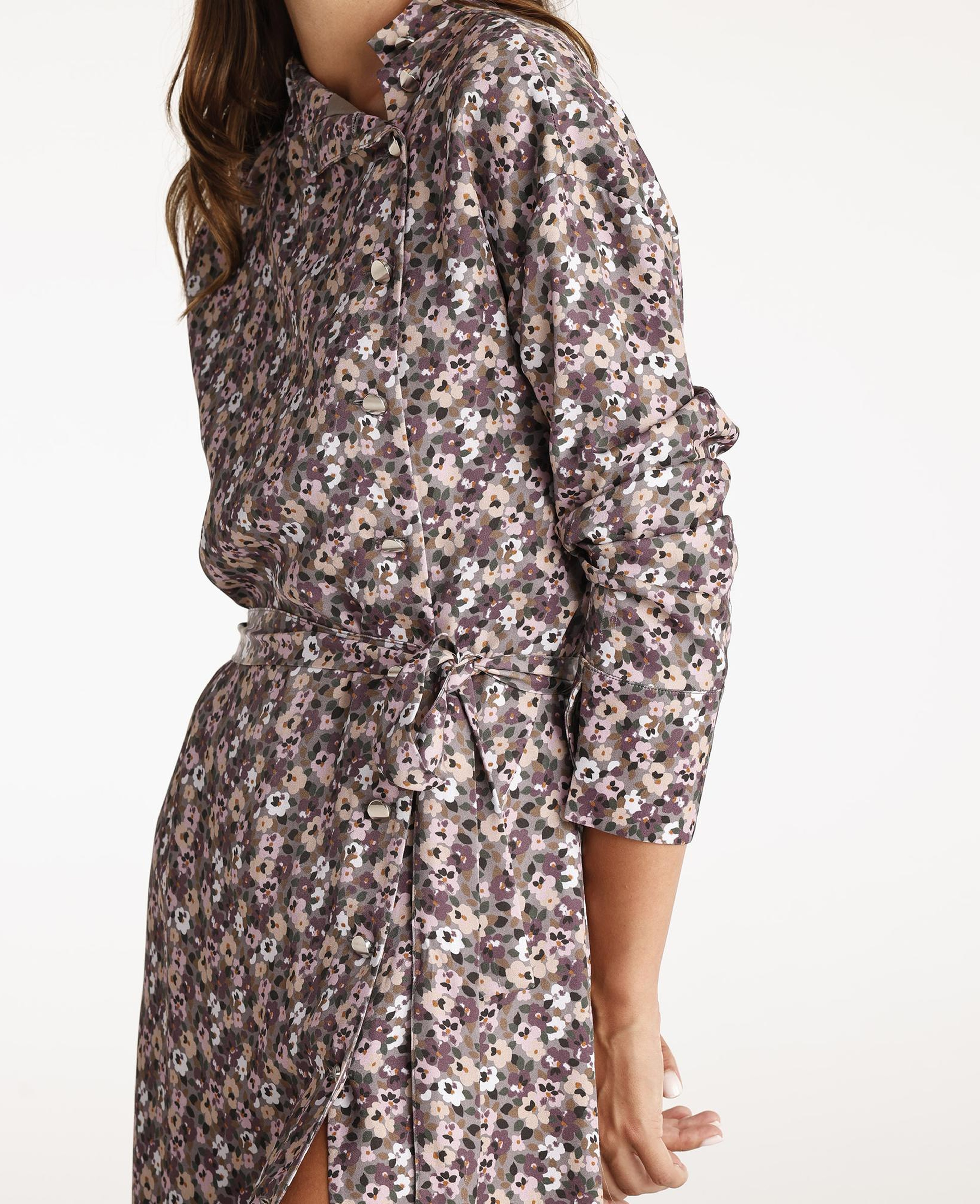 YARGICI Yüksek Yaka Kuşalı Uzun Kollu Midi Boy Elbise