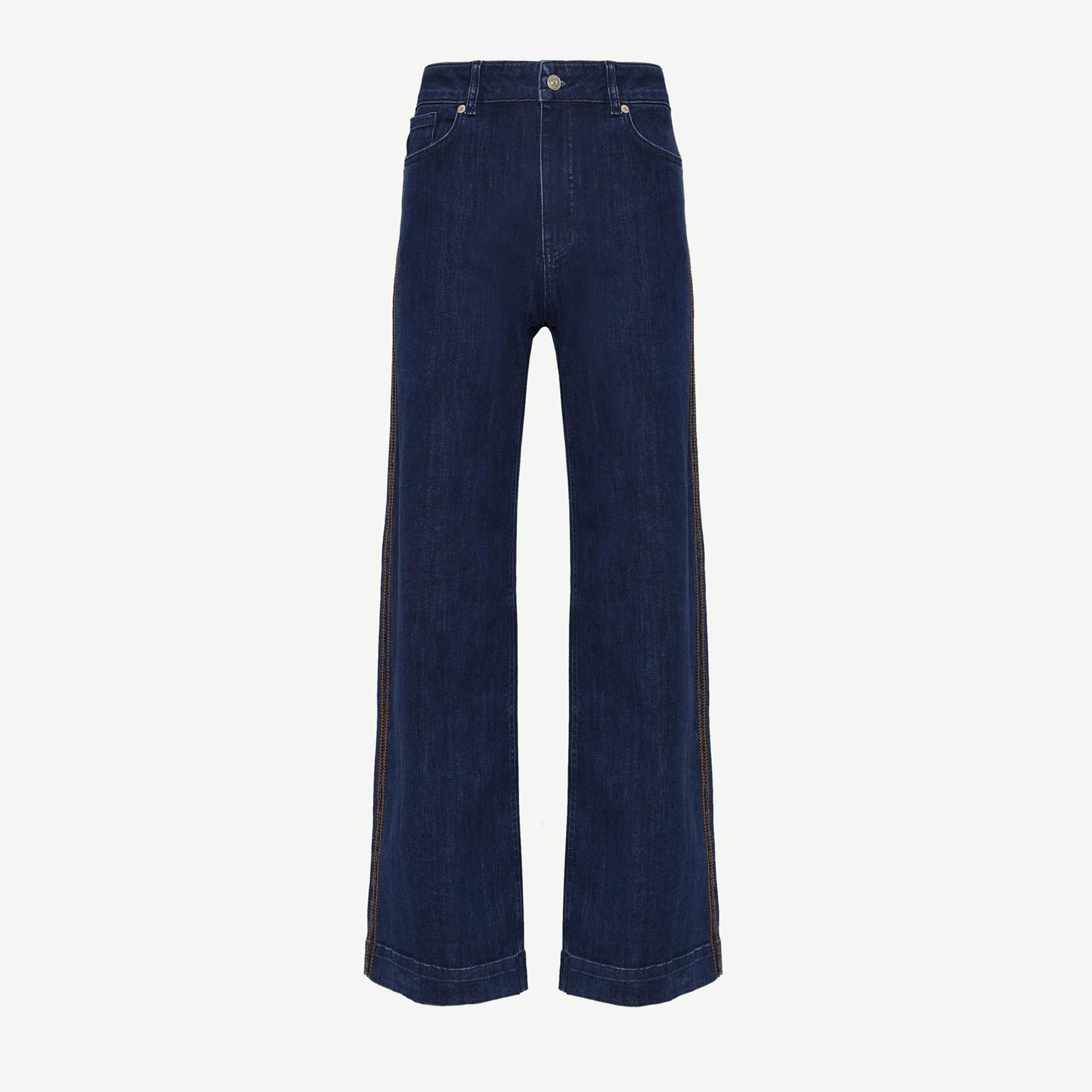 YARGICI Nakış Detaylı Yüksek Bel Geniş Paça Pantolon