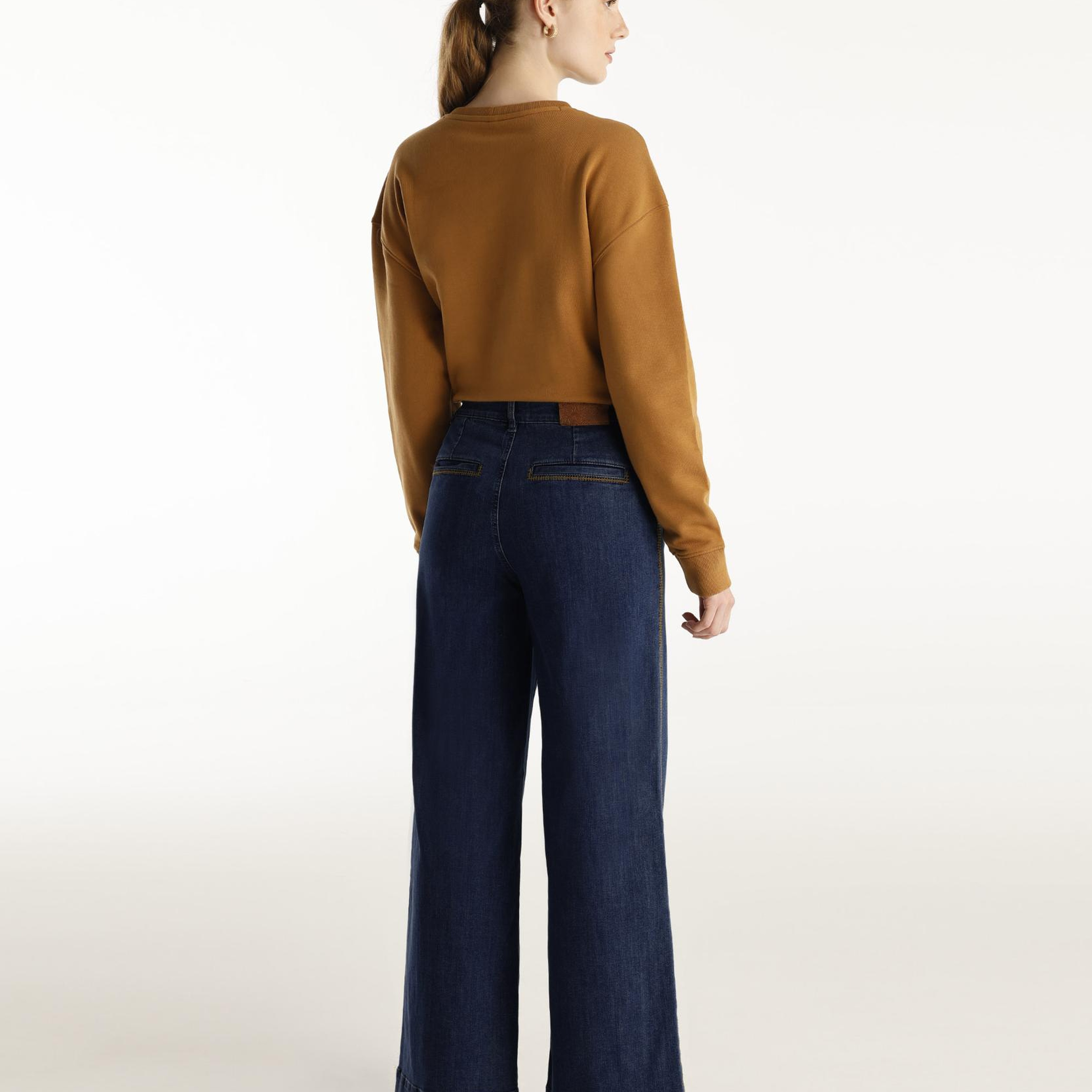 YARGICI Nakış Detaylı Yüksek Bel Geniş Paça Pantolon