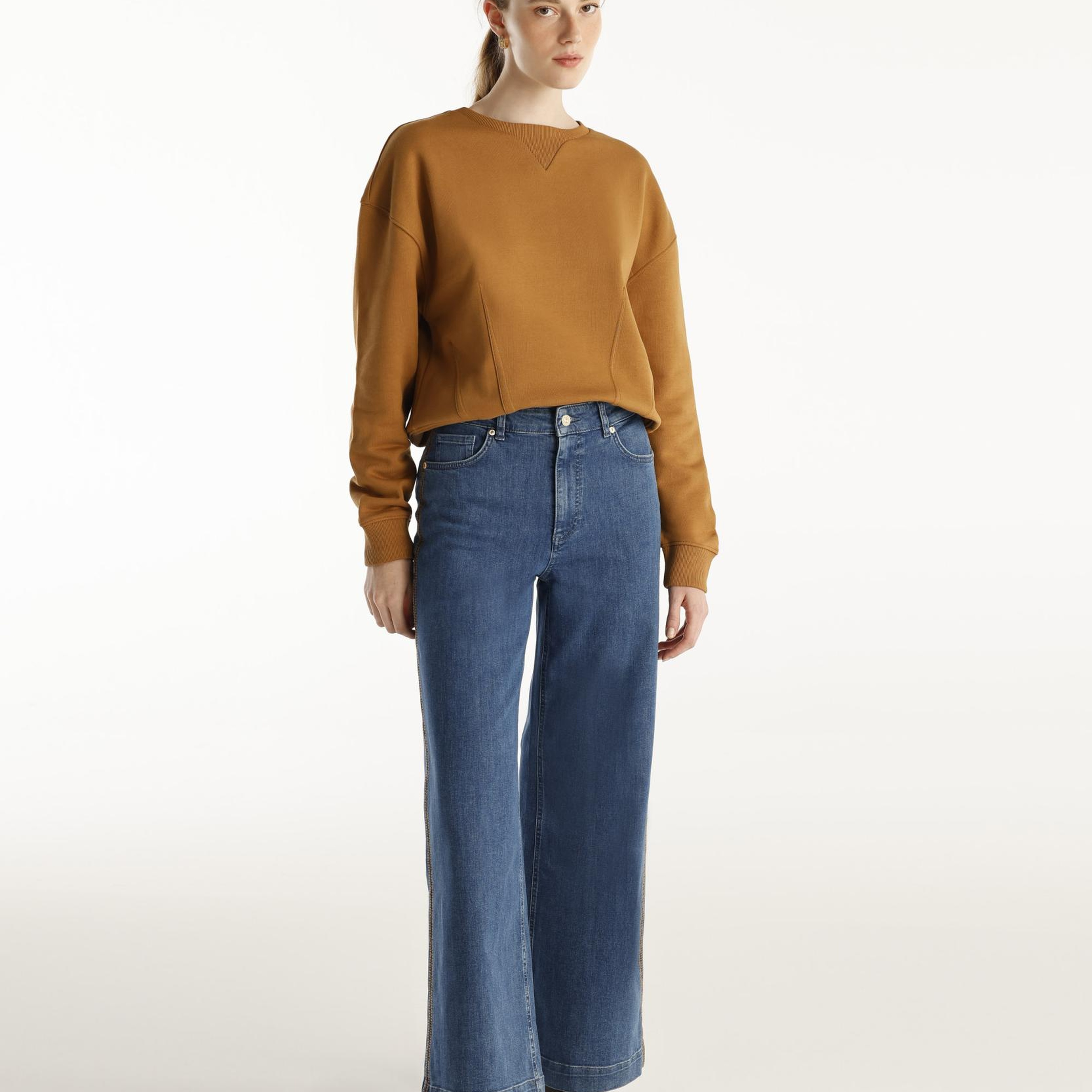 YARGICI Nakış Detaylı Yüksek Bel Geniş Paça Pantolon