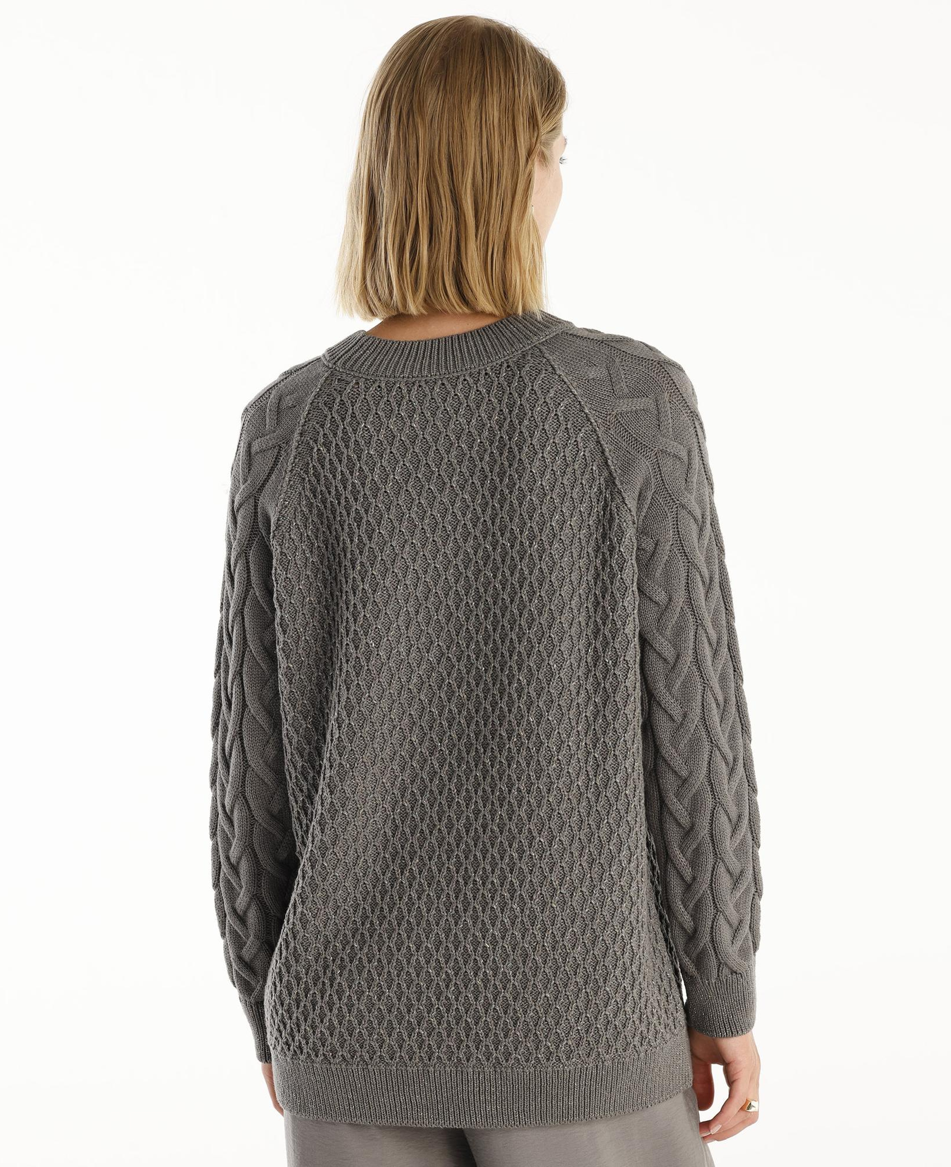 YARGICI Bisiklet Yakalı Simli Örgülü Kazak