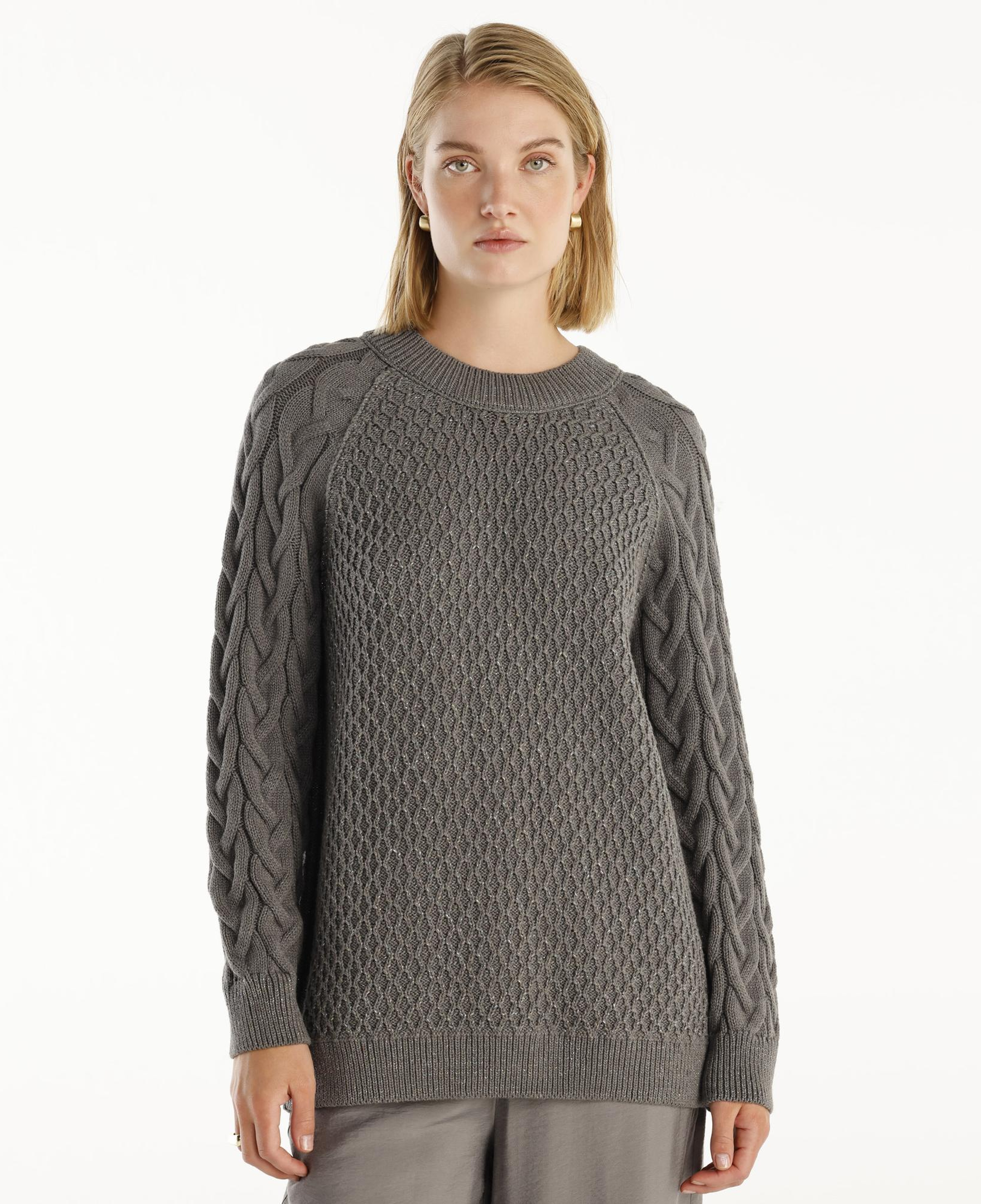 YARGICI Bisiklet Yakalı Simli Örgülü Kazak