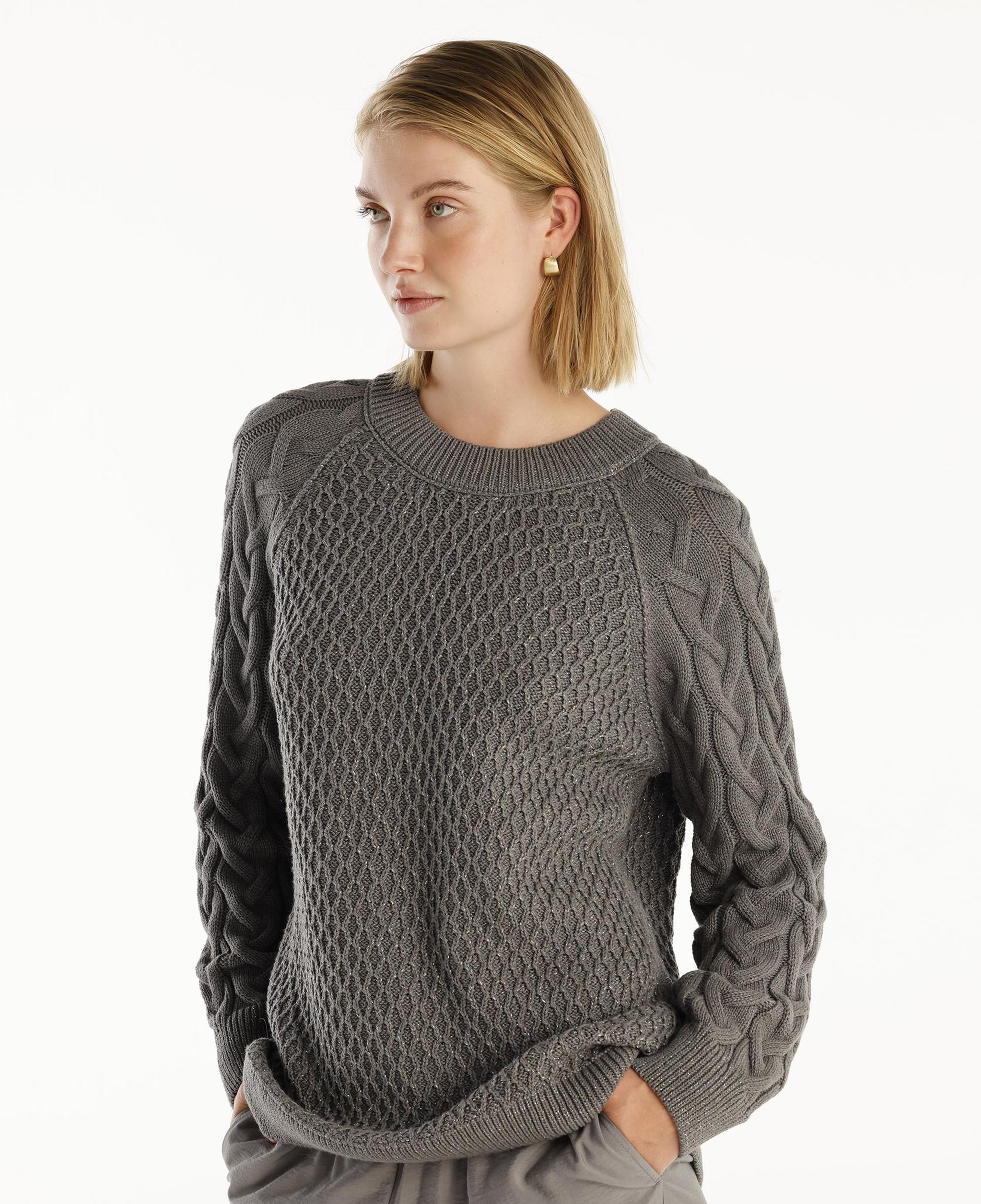 YARGICI Bisiklet Yakalı Simli Örgülü Kazak