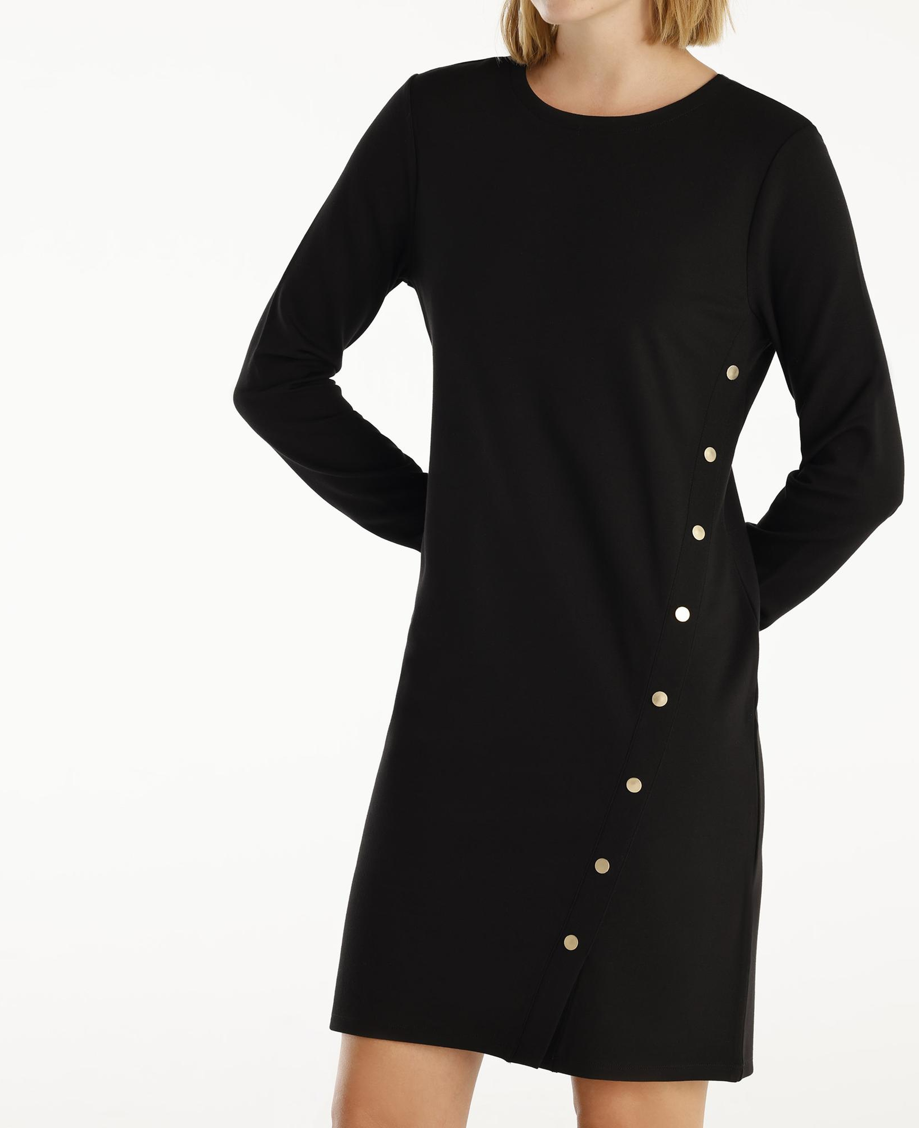 YARGICI Düğme Detaylı Uzun Kollu Bisiklet Yaka Kısa Elbise