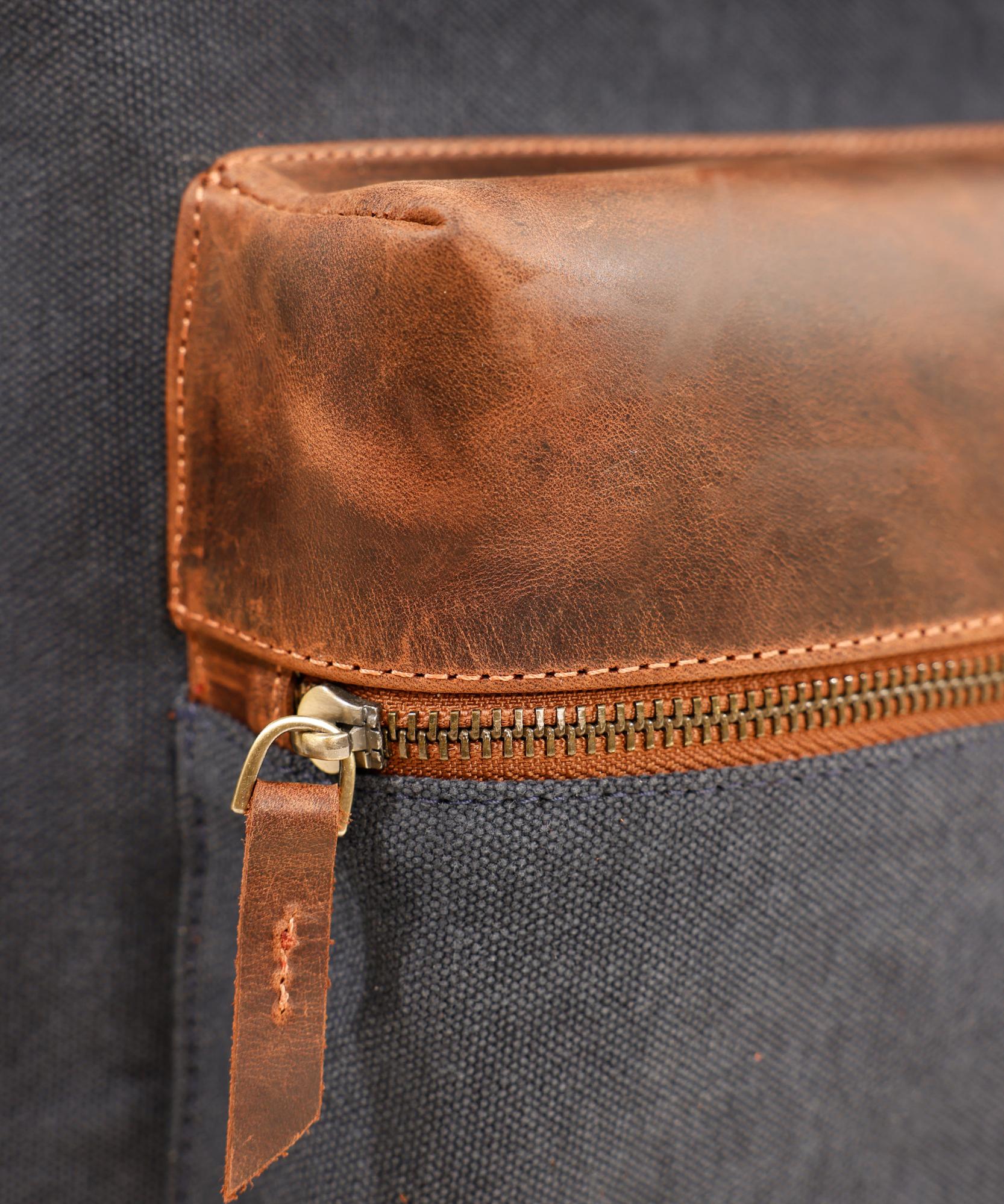 YARGICI Deri Cep Detaylı Canvas Sırt Çantası