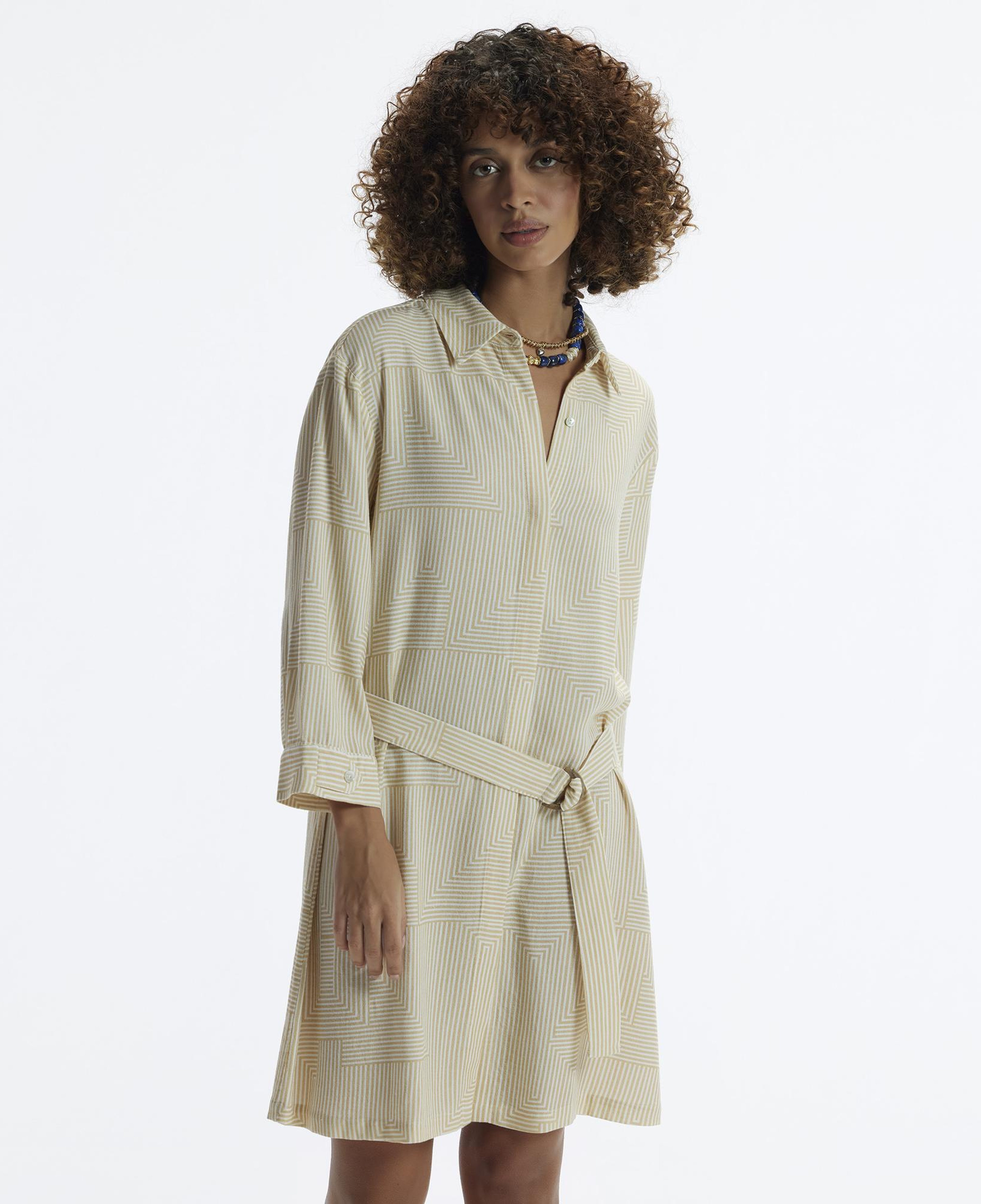 YARGICI Uzun Kollu Kemerli Kısa Gömlek Elbise