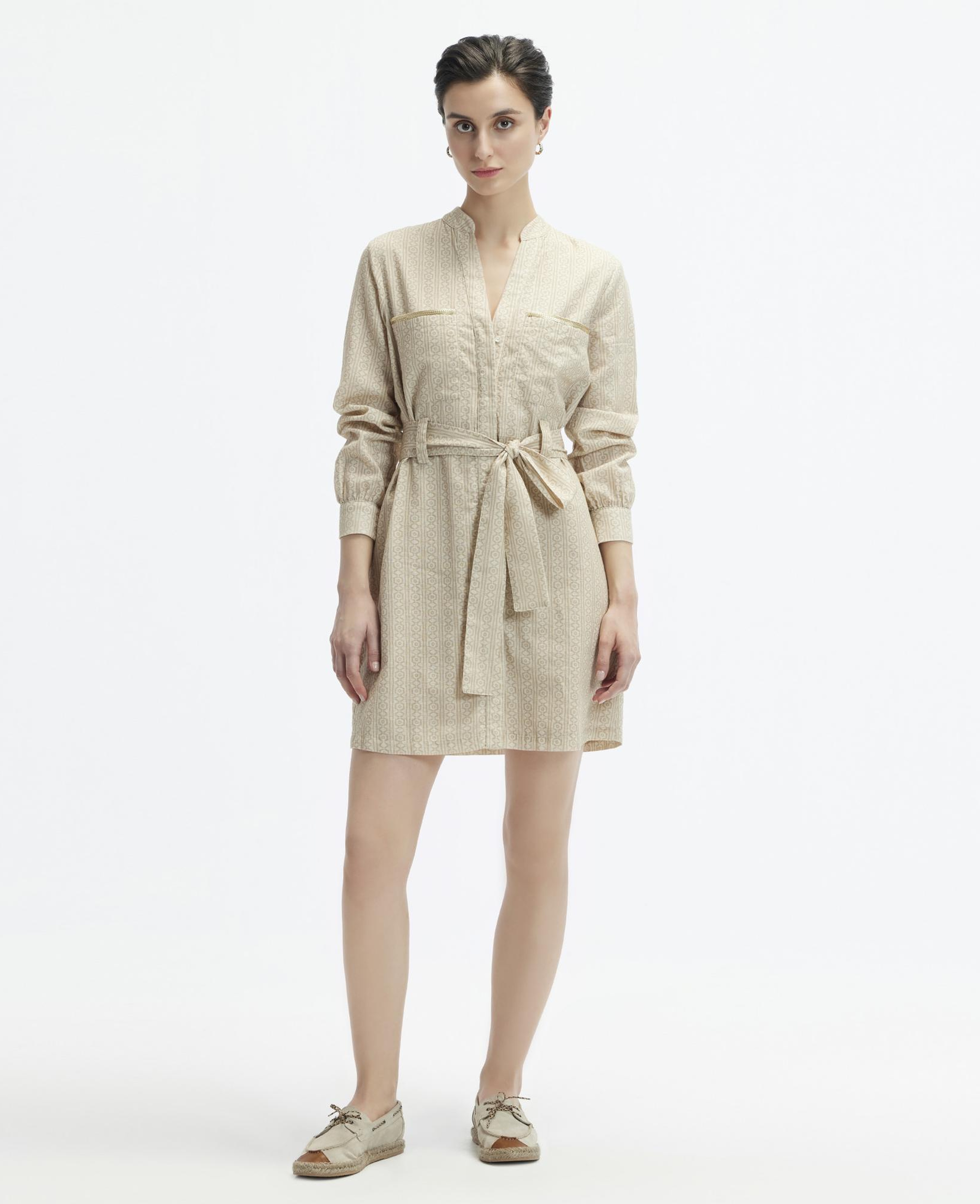 YARGICI Dik Yaka Kemerli Kısa Safari Elbise