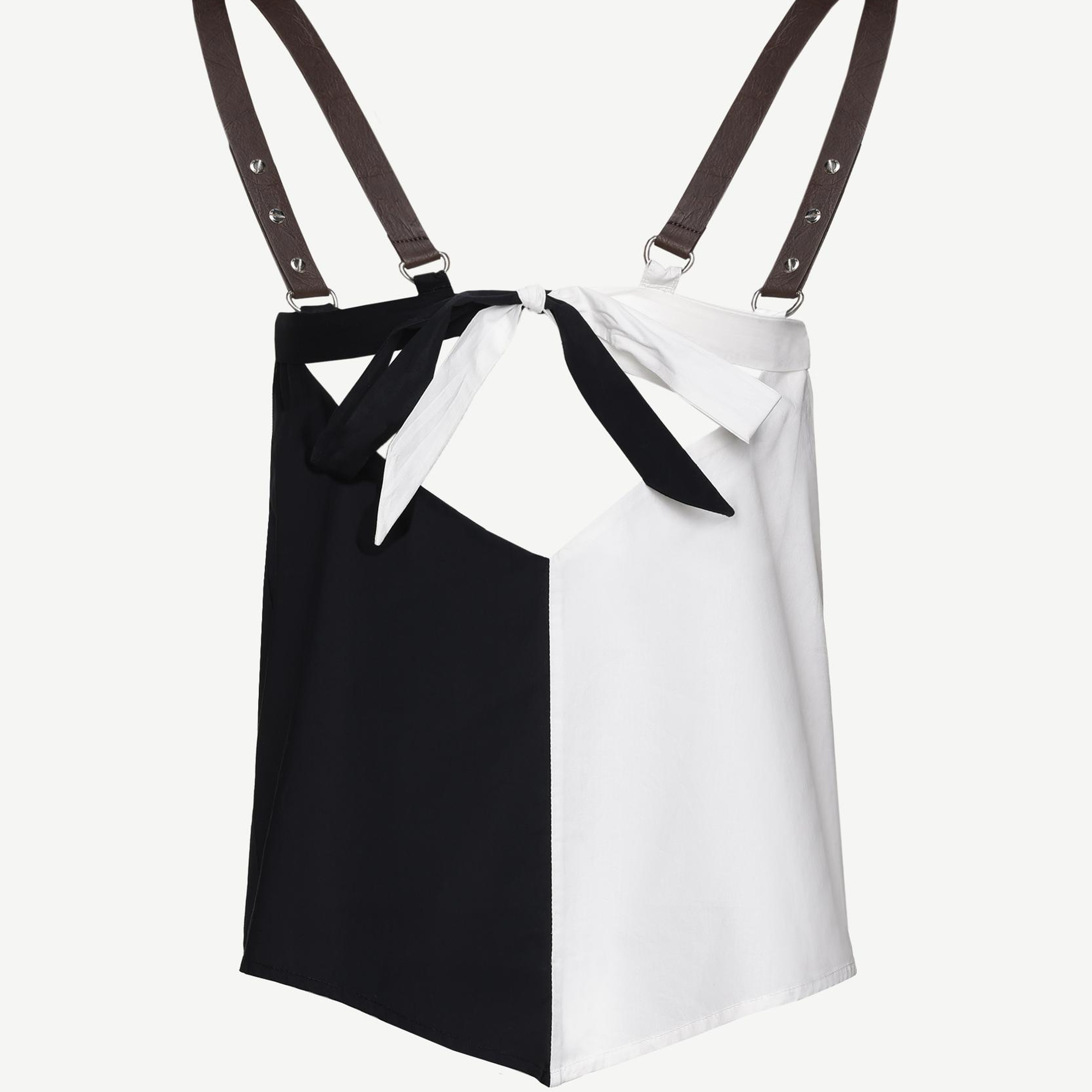 YARGICI Blok Renkli Deri Askılı Bluz