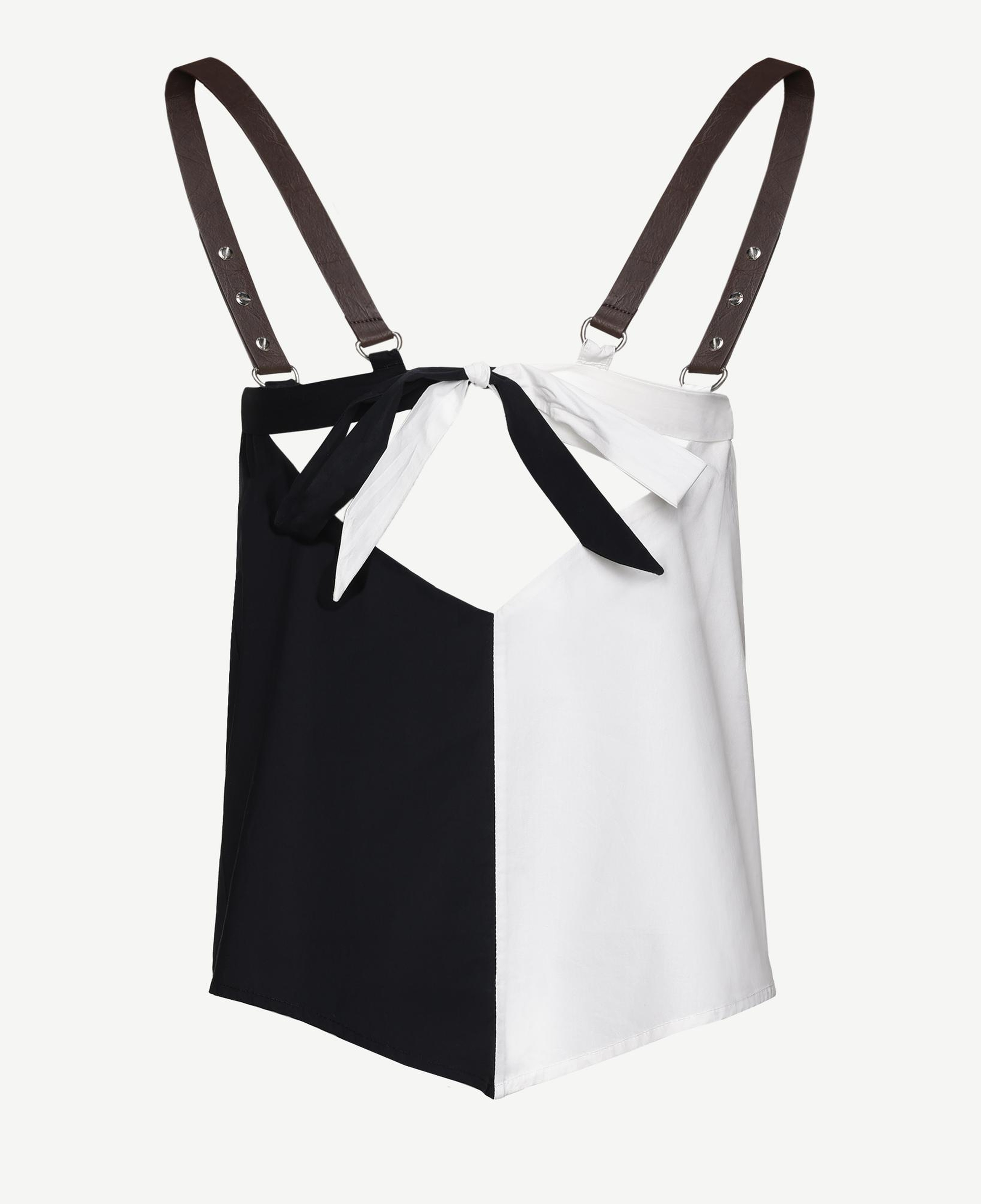 YARGICI Blok Renkli Deri Askılı Bluz