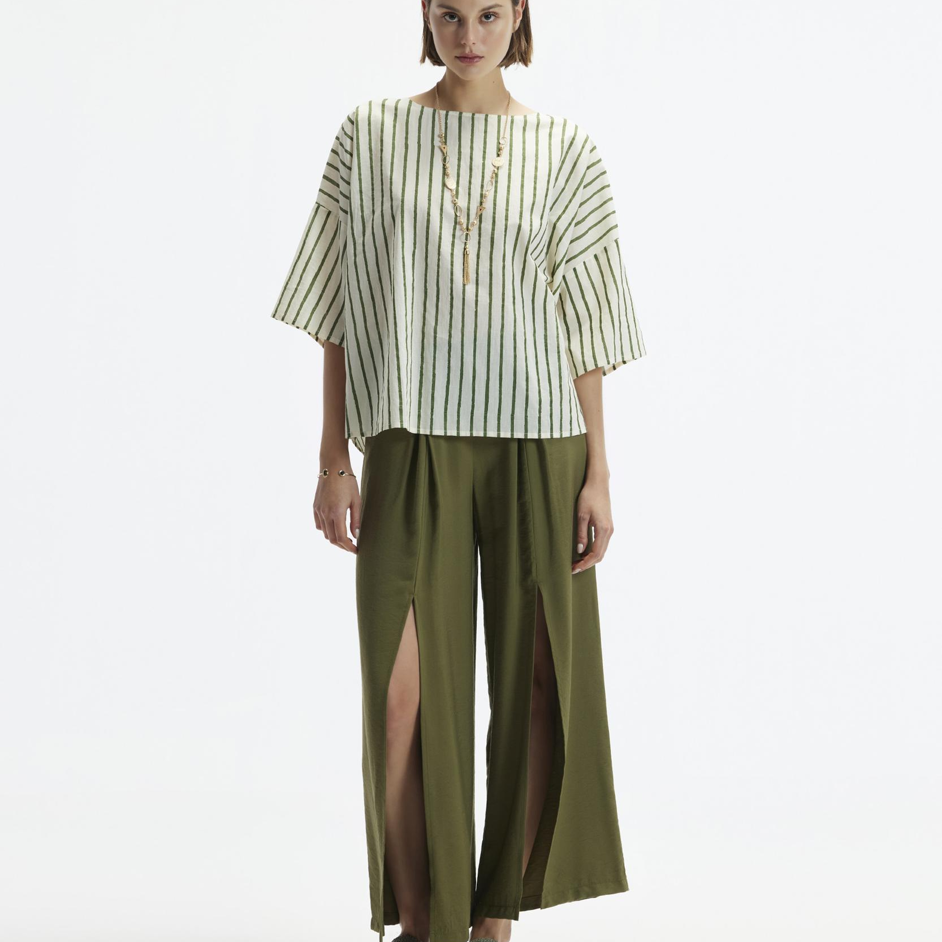 YARGICI Önü Yırtmaçlı Bol Kesim Pantolon