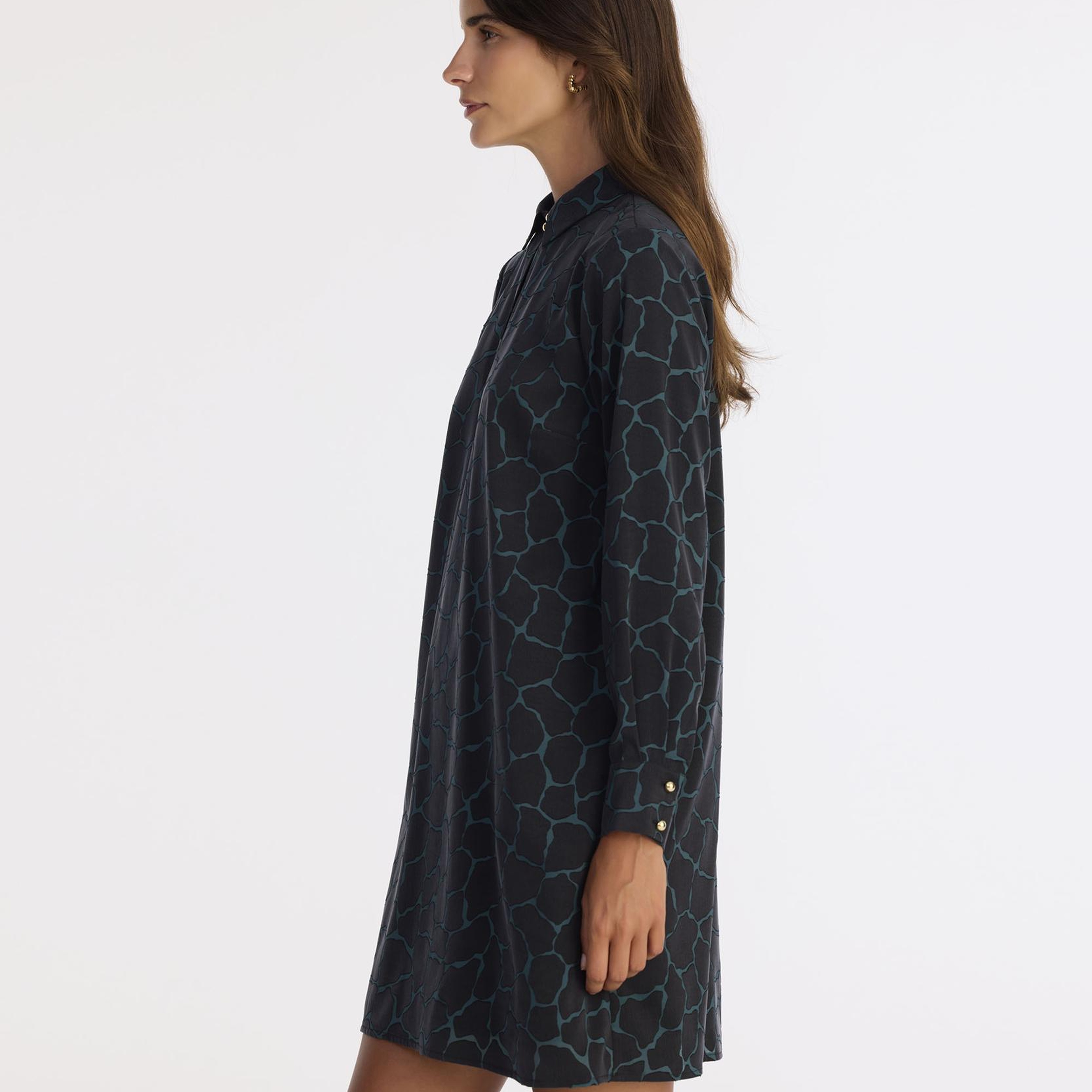 YARGICI A Form Gömlek Yaka Uzun Kol Elbise