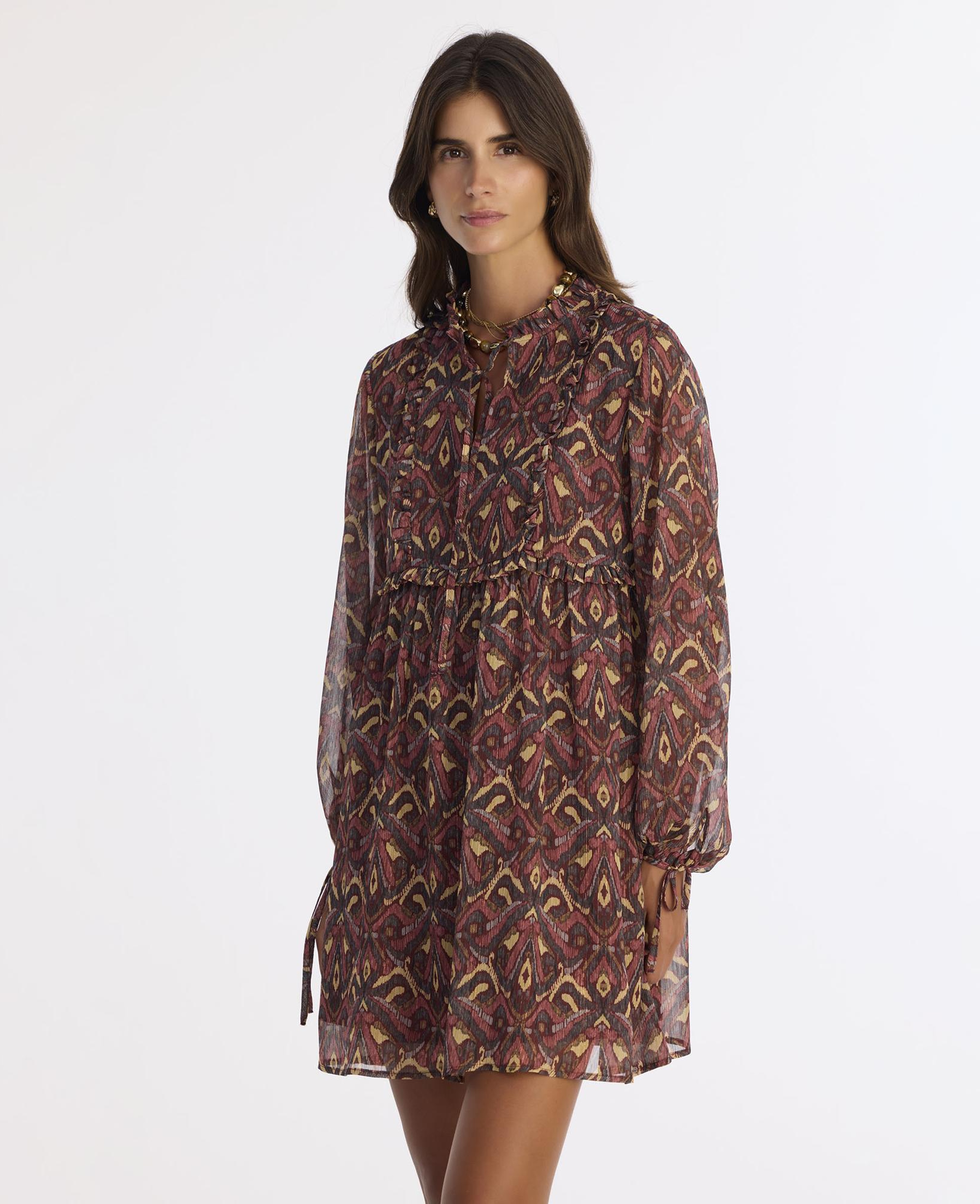 YARGICI Bol Boyundan Bağlamalı Uzun Kol Elbise