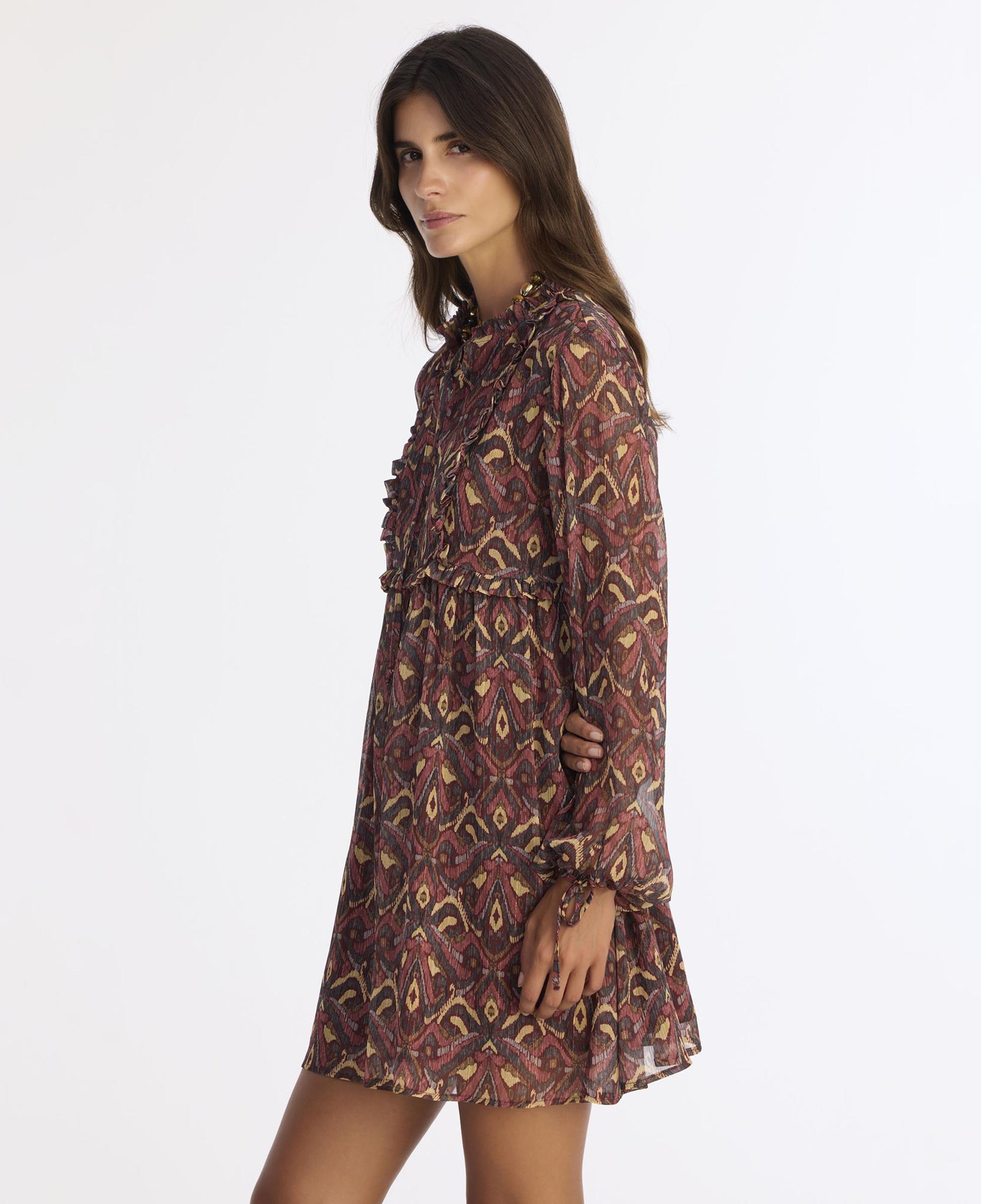 YARGICI Bol Boyundan Bağlamalı Uzun Kol Elbise