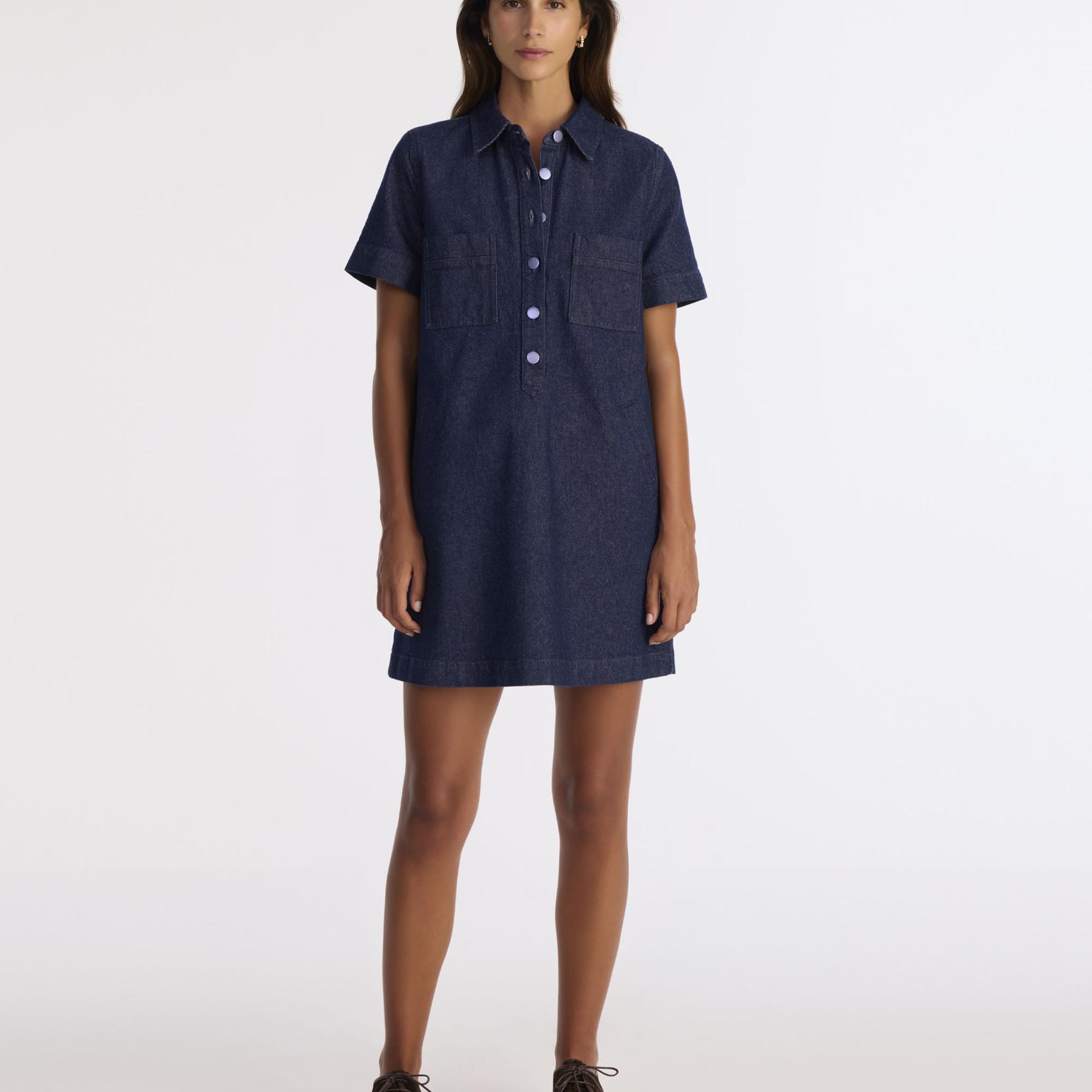 YARGICI Düz Gömlek Yaka Kısa Kol Elbise