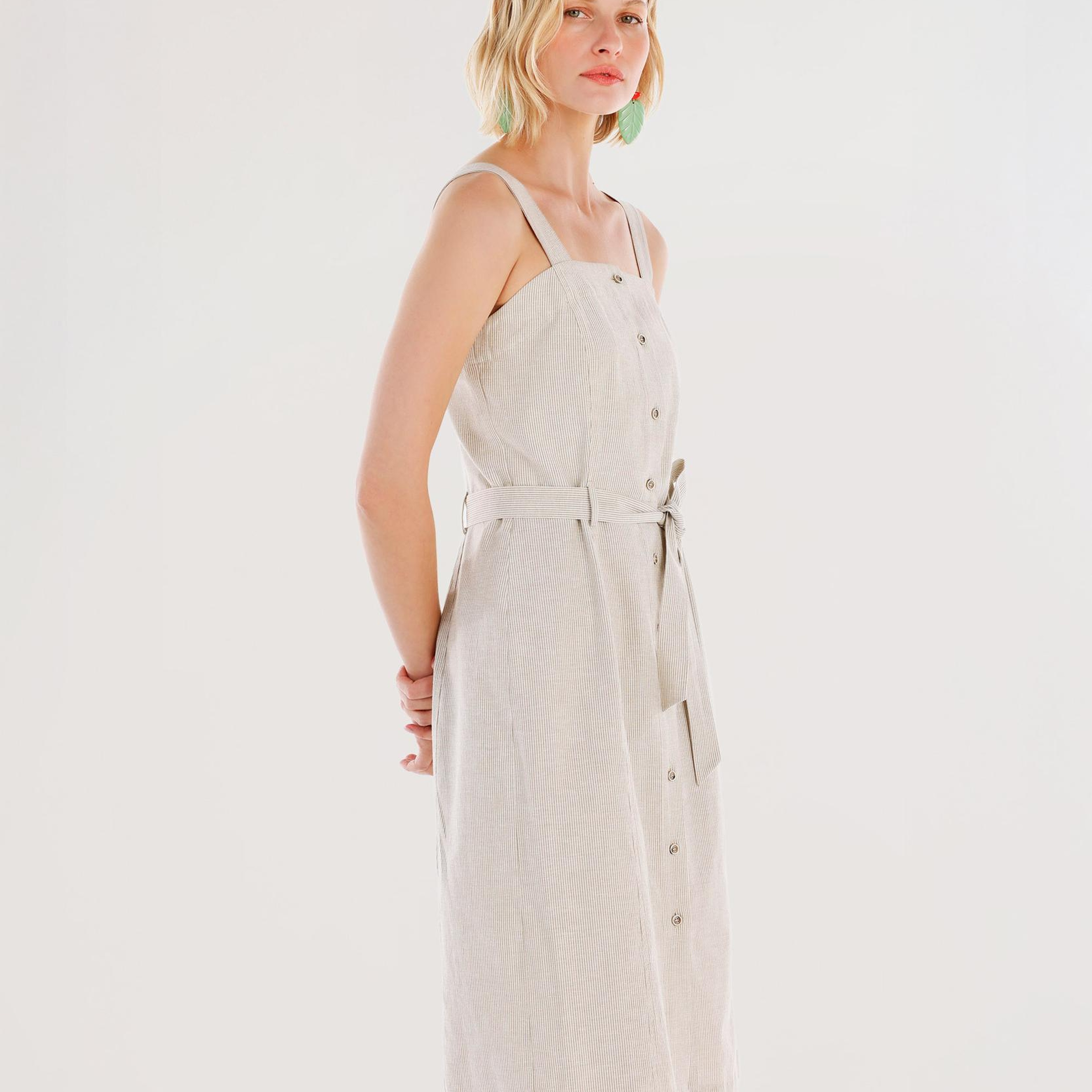 YARGICI Kemer Detaylı Askılı Uzun Elbise