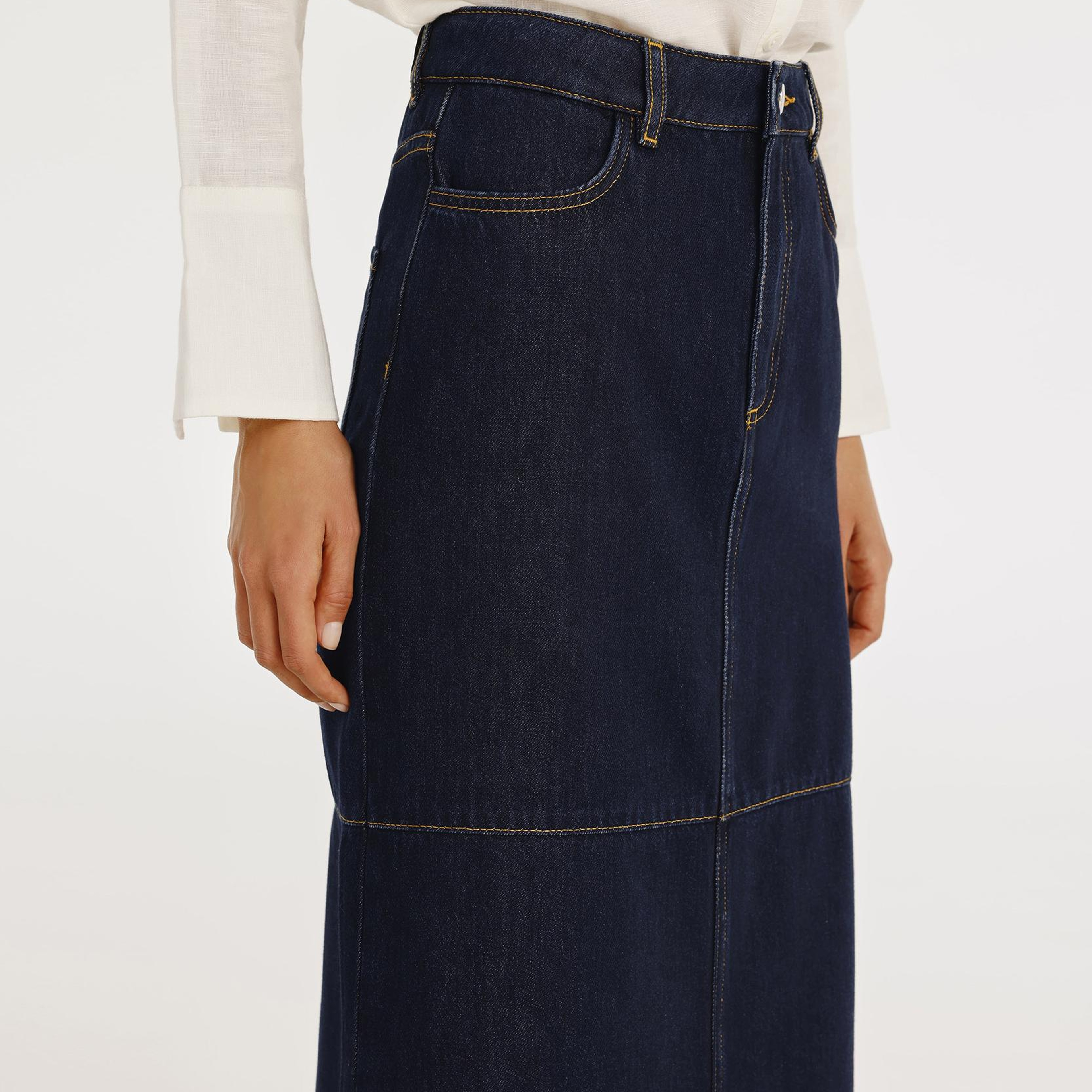 YARGICI Yırtmaç Detaylı Denim Etek