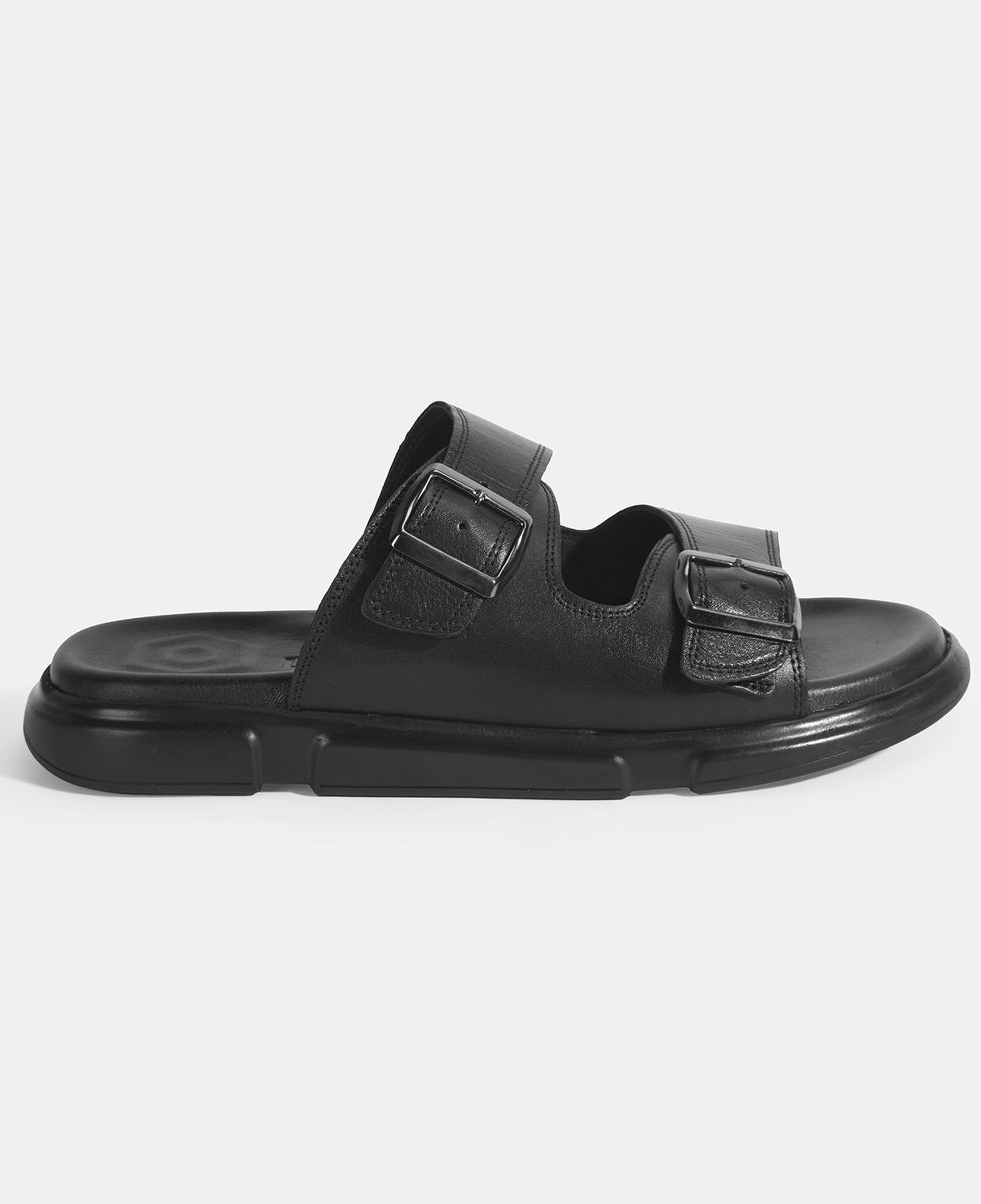 Erkek Siyah Ayarlanabilir Tokalı Deri Terlik