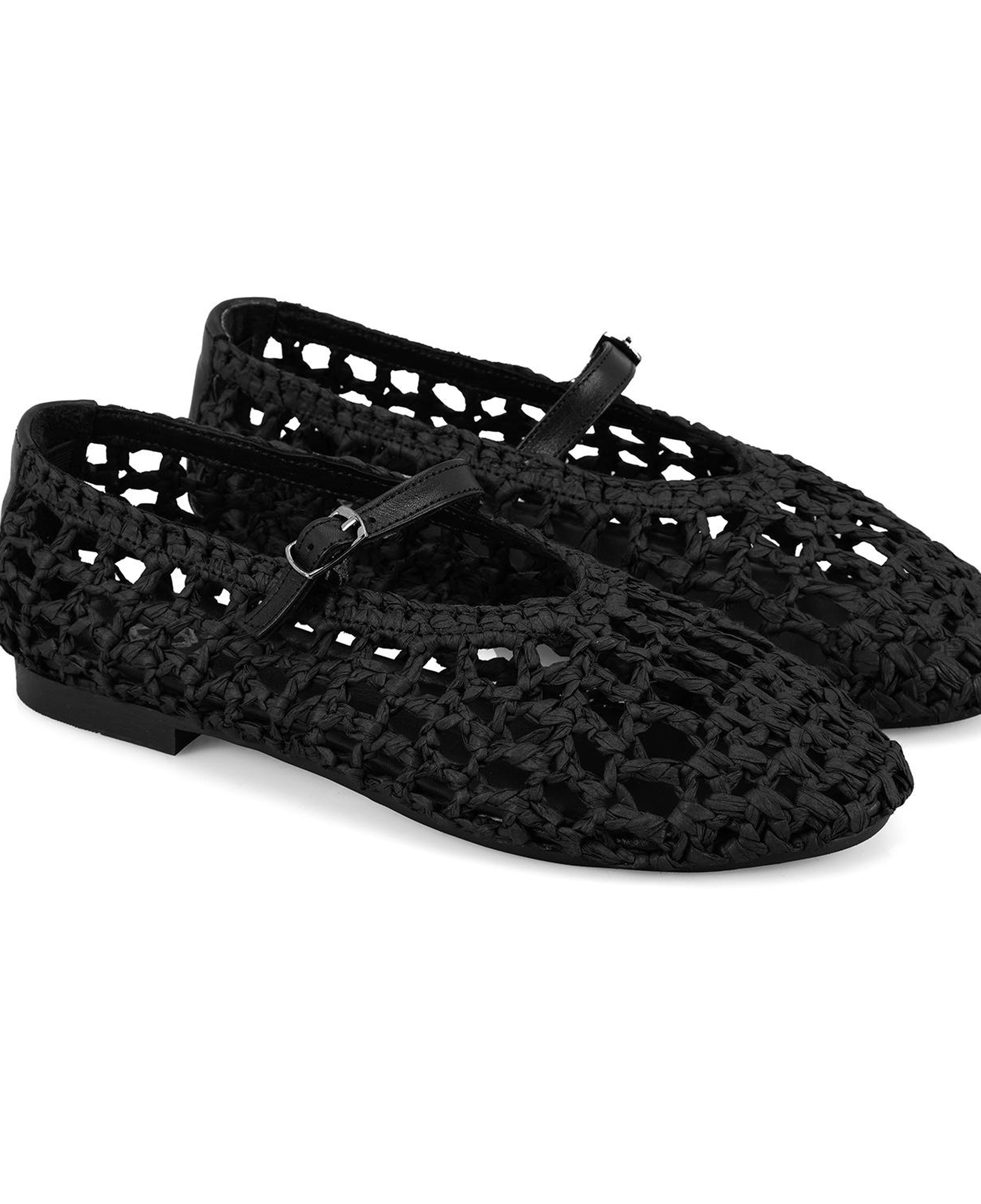 Kadın Siyah Ayarlanabilir Tokalı Hasır Babet