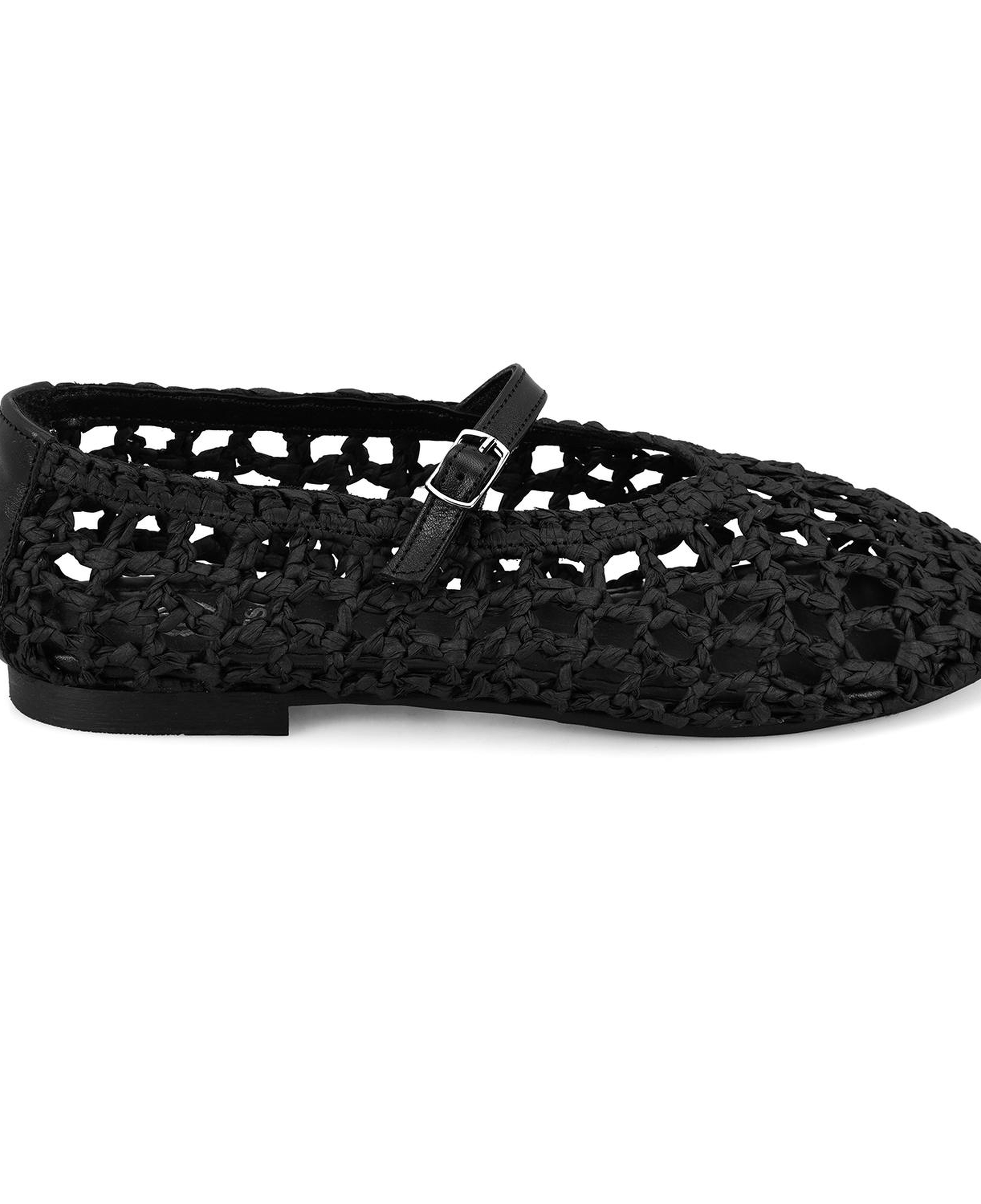 Kadın Siyah Ayarlanabilir Tokalı Hasır Babet