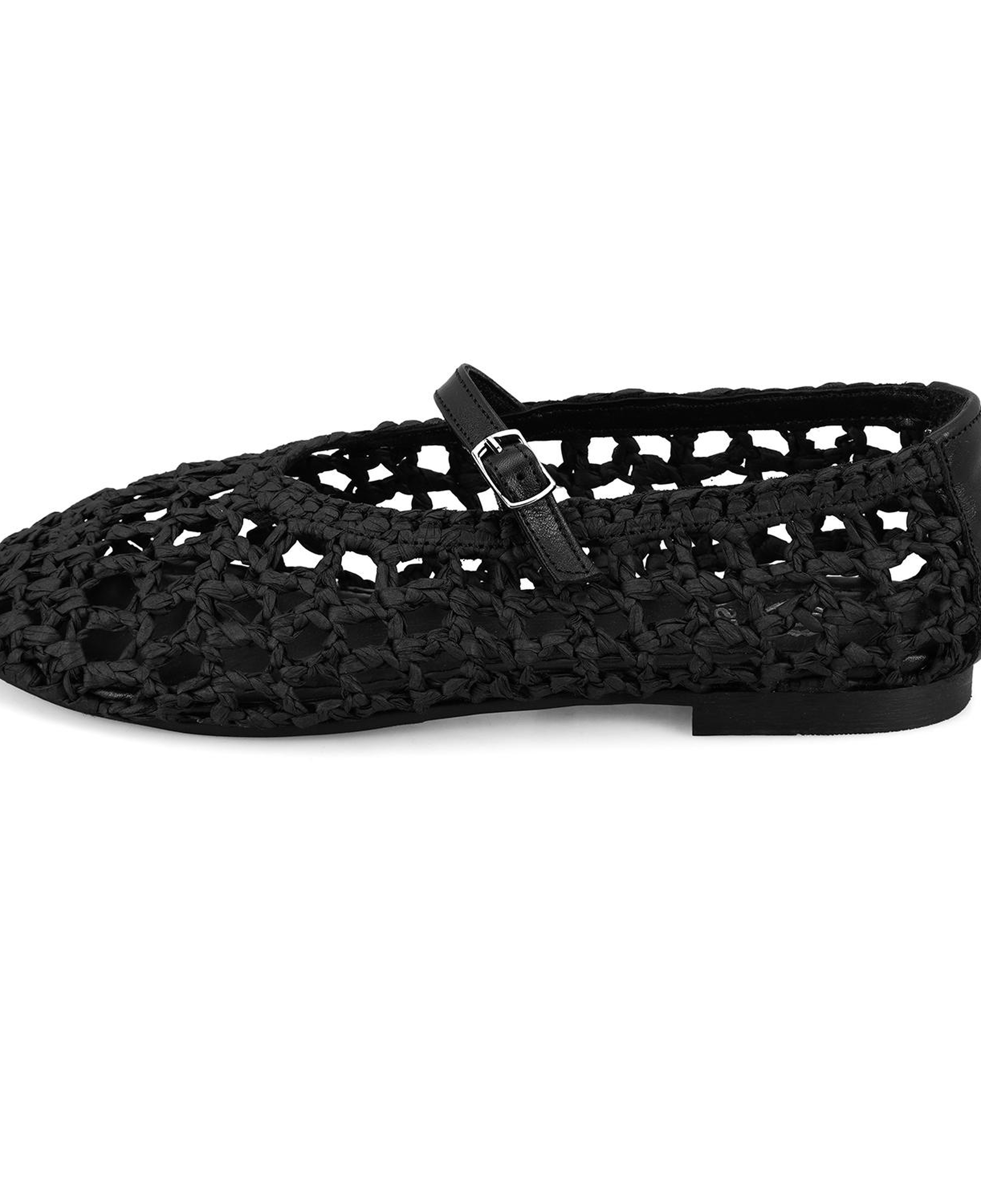 Kadın Siyah Ayarlanabilir Tokalı Hasır Babet