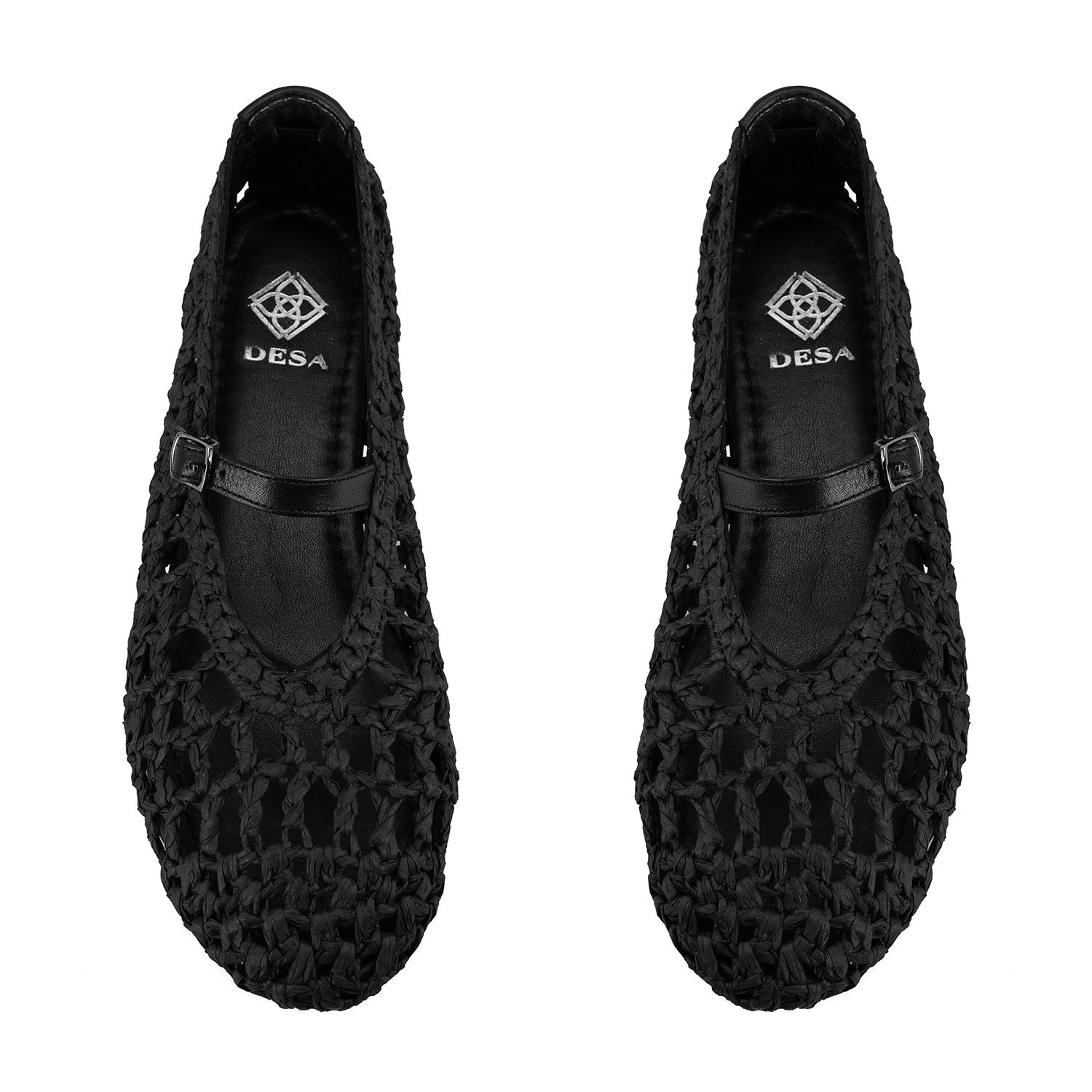 Kadın Siyah Ayarlanabilir Tokalı Hasır Babet