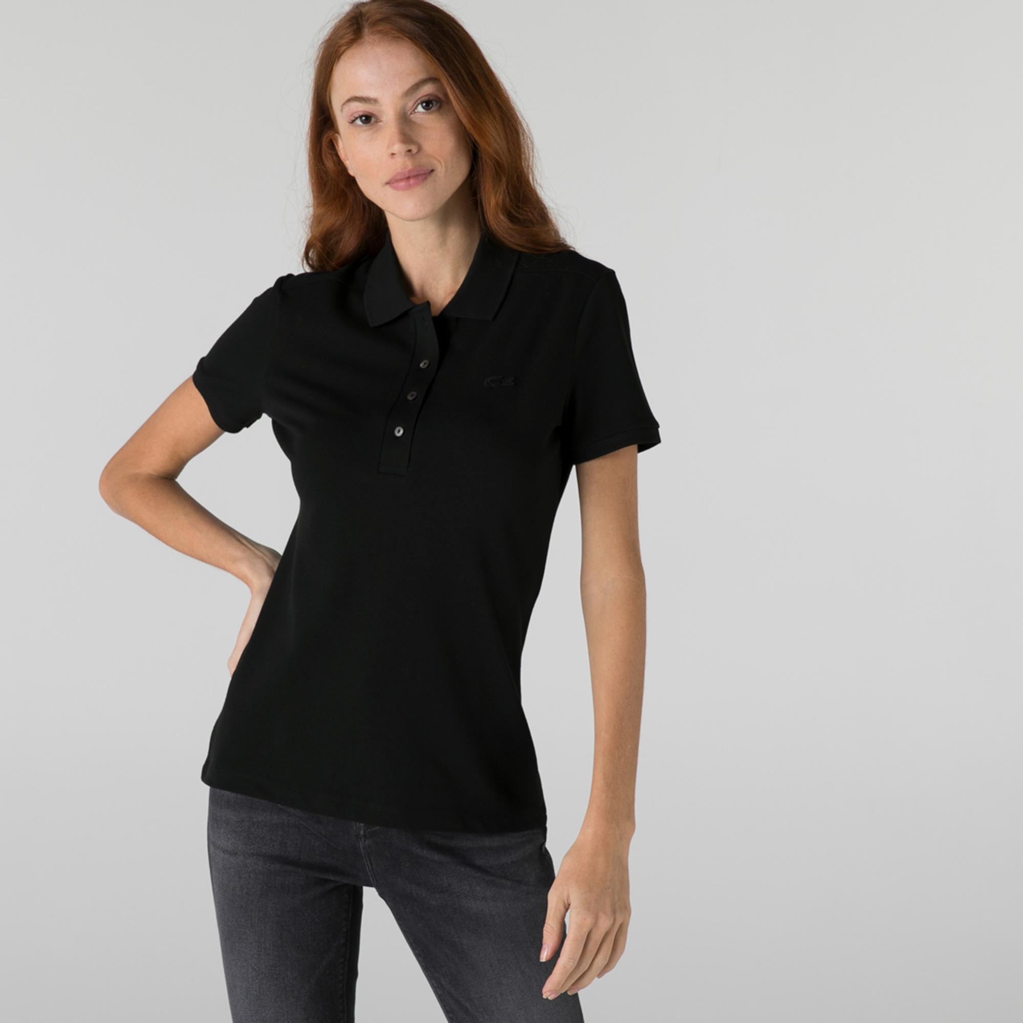 Lacoste L.12.D Kadın Slim Fit Siyah Polo