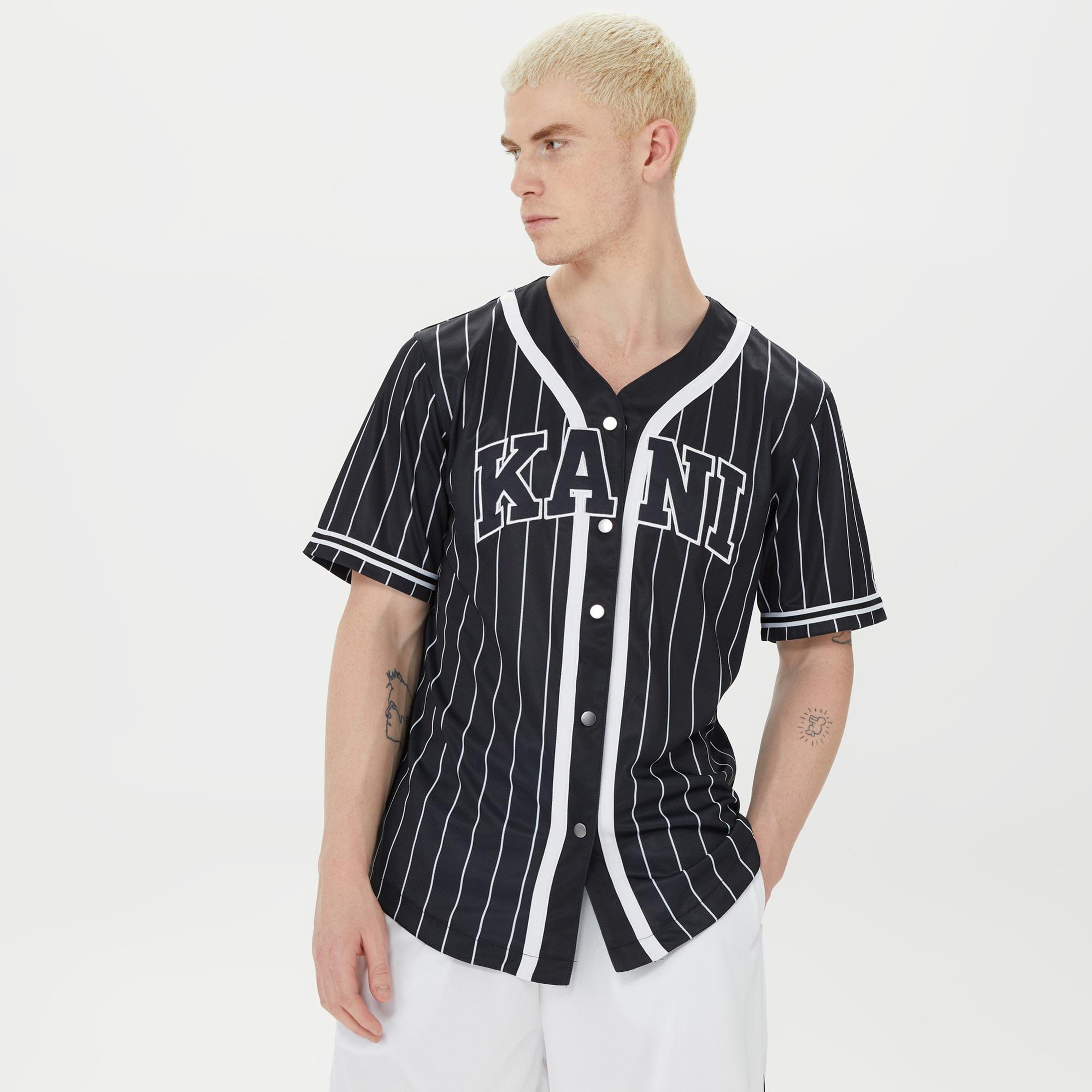 Karl Kani Serif Pinstripe Baseball Erkek Siyah Gömlek