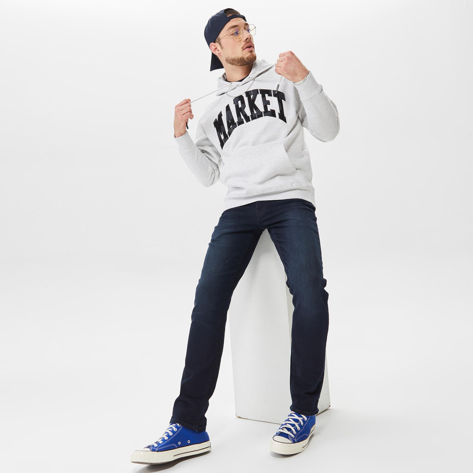 Market Chess Club Applique Fleece Erkek Beyaz Hoodie