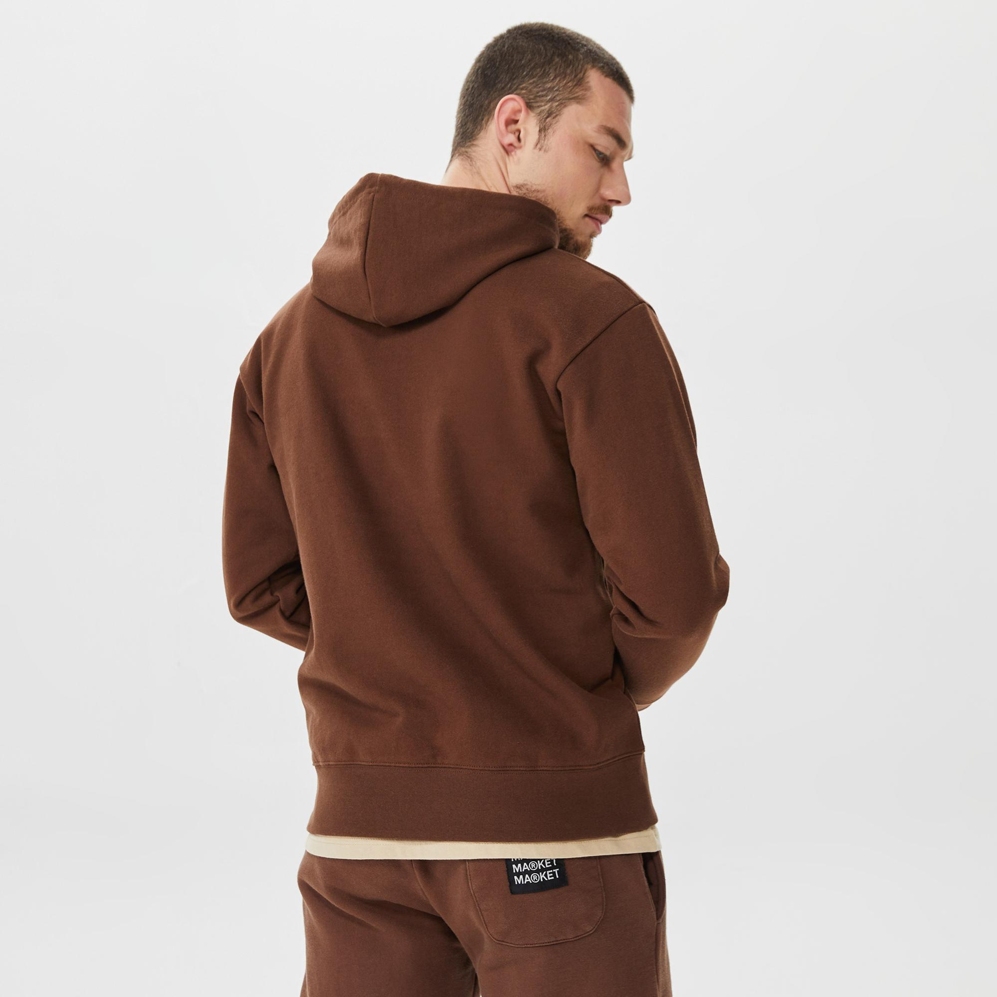 Market Chess Club Applique Fleece Erkek Kahverengi Hoodie