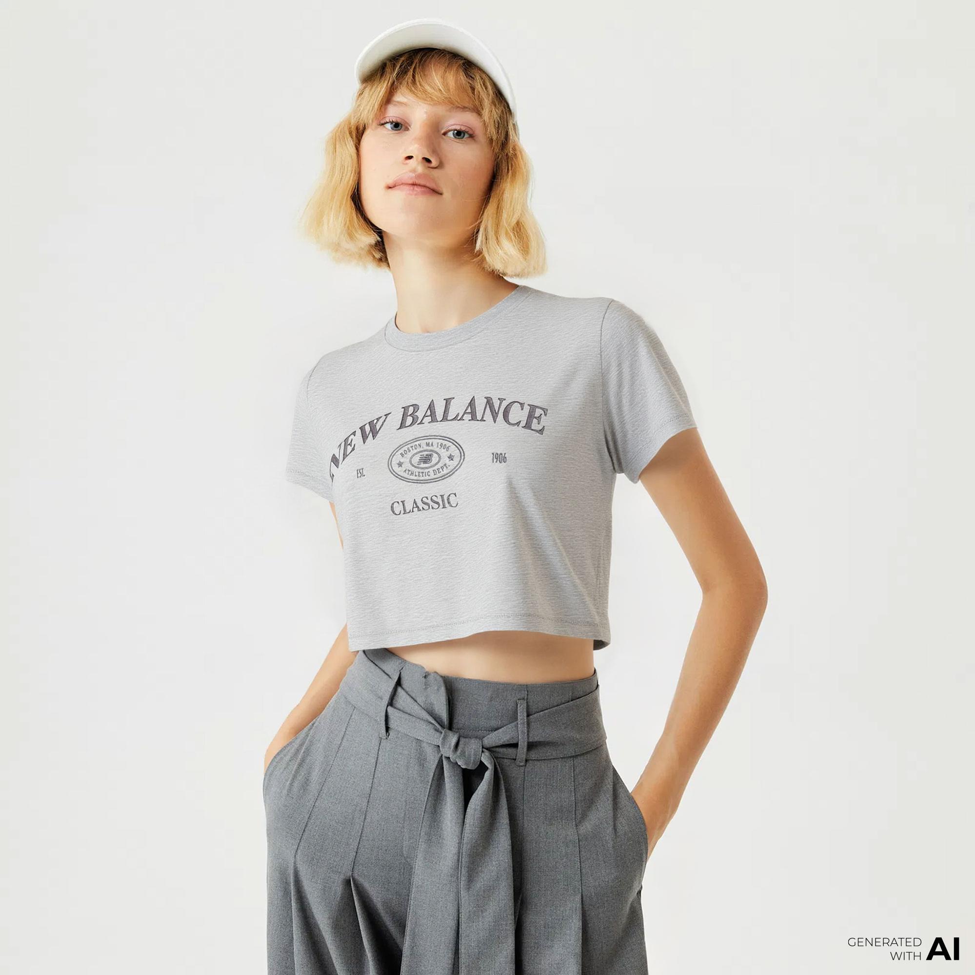 New Balance Lifestyle Kadın Gri T-Shirt