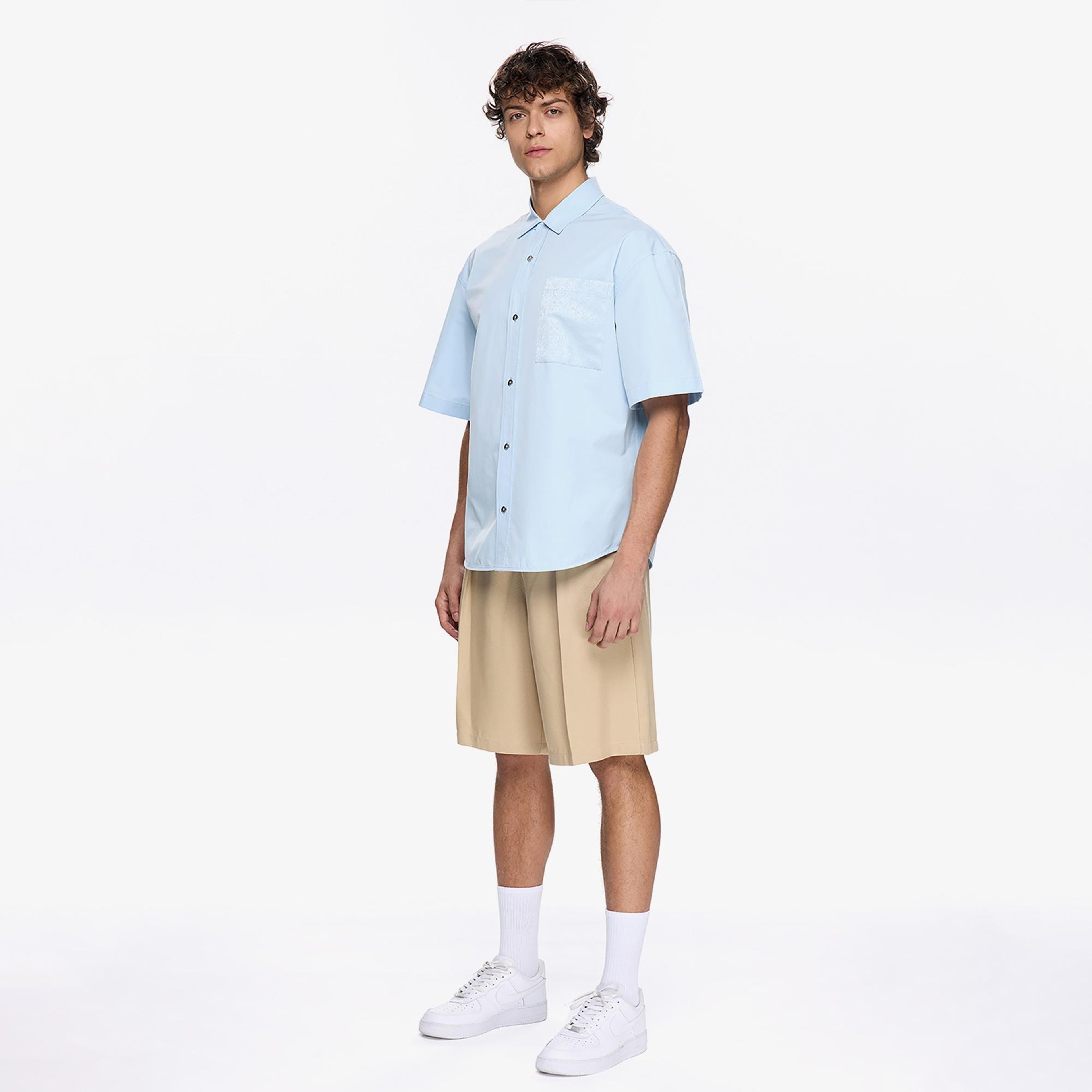 Les Benjamins Classic Erkek Mavi Kısa Kollu Gömlek