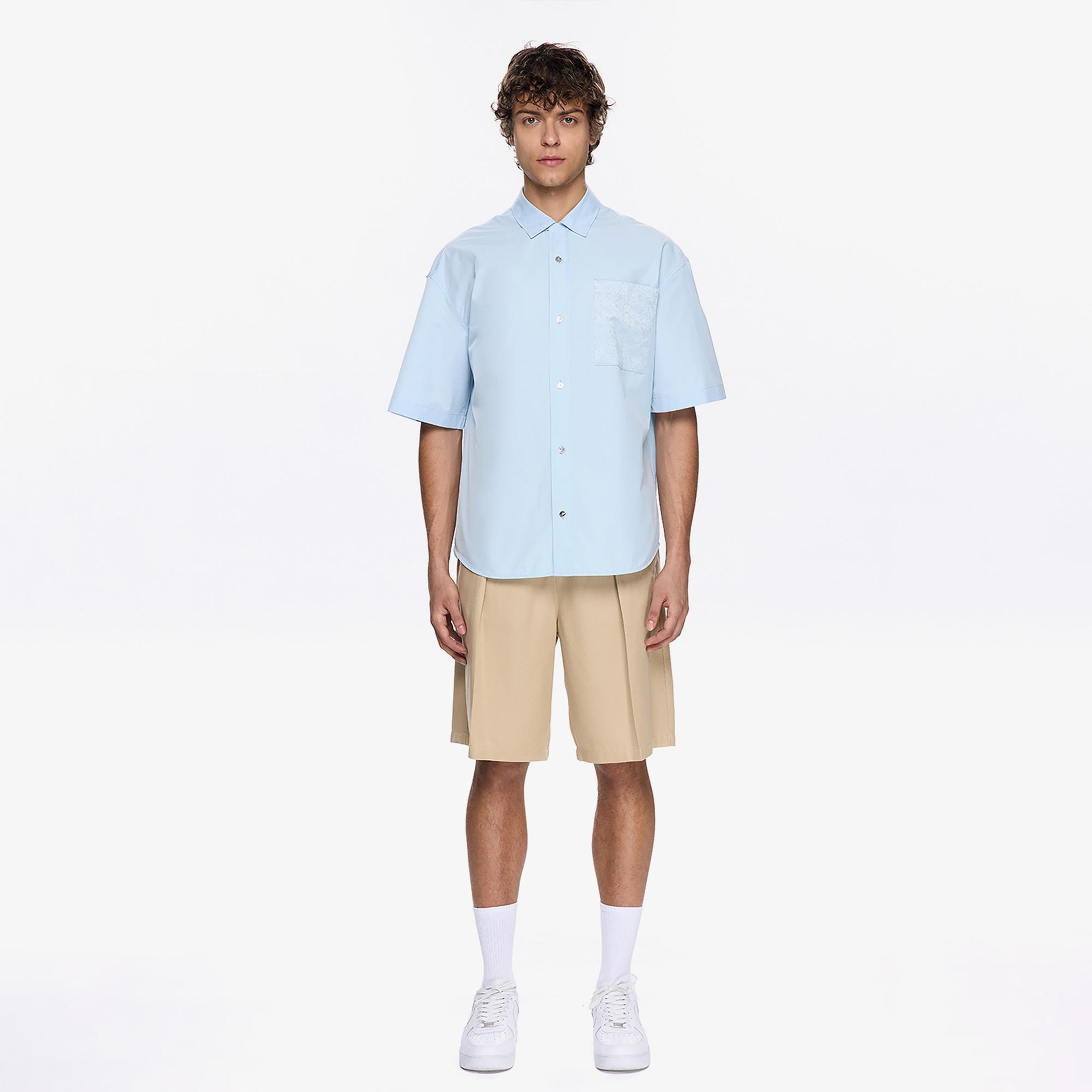 Les Benjamins Classic Erkek Mavi Kısa Kollu Gömlek