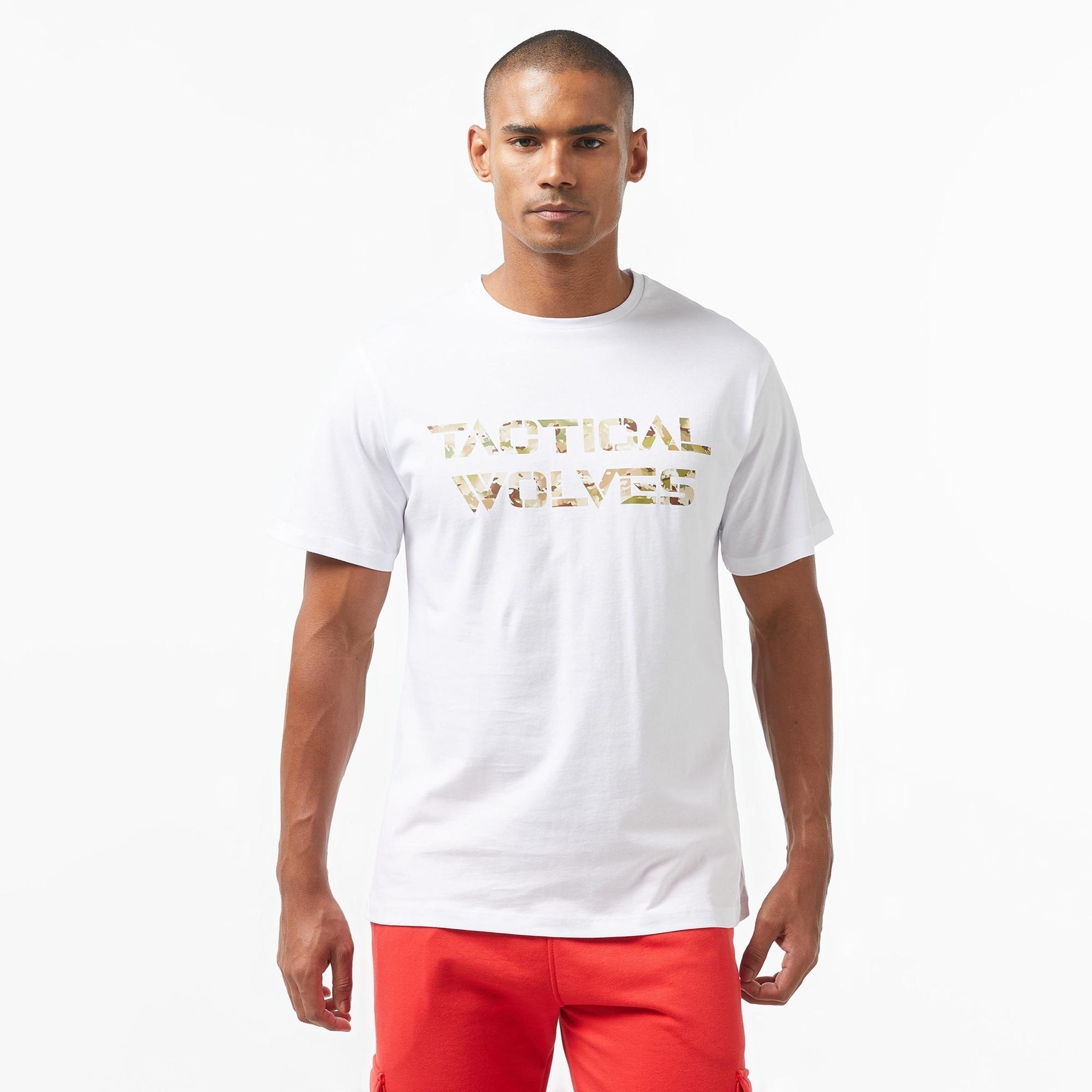 Tactical Wolves Oversize Kamuflaj Erkek Beyaz T-Shirt