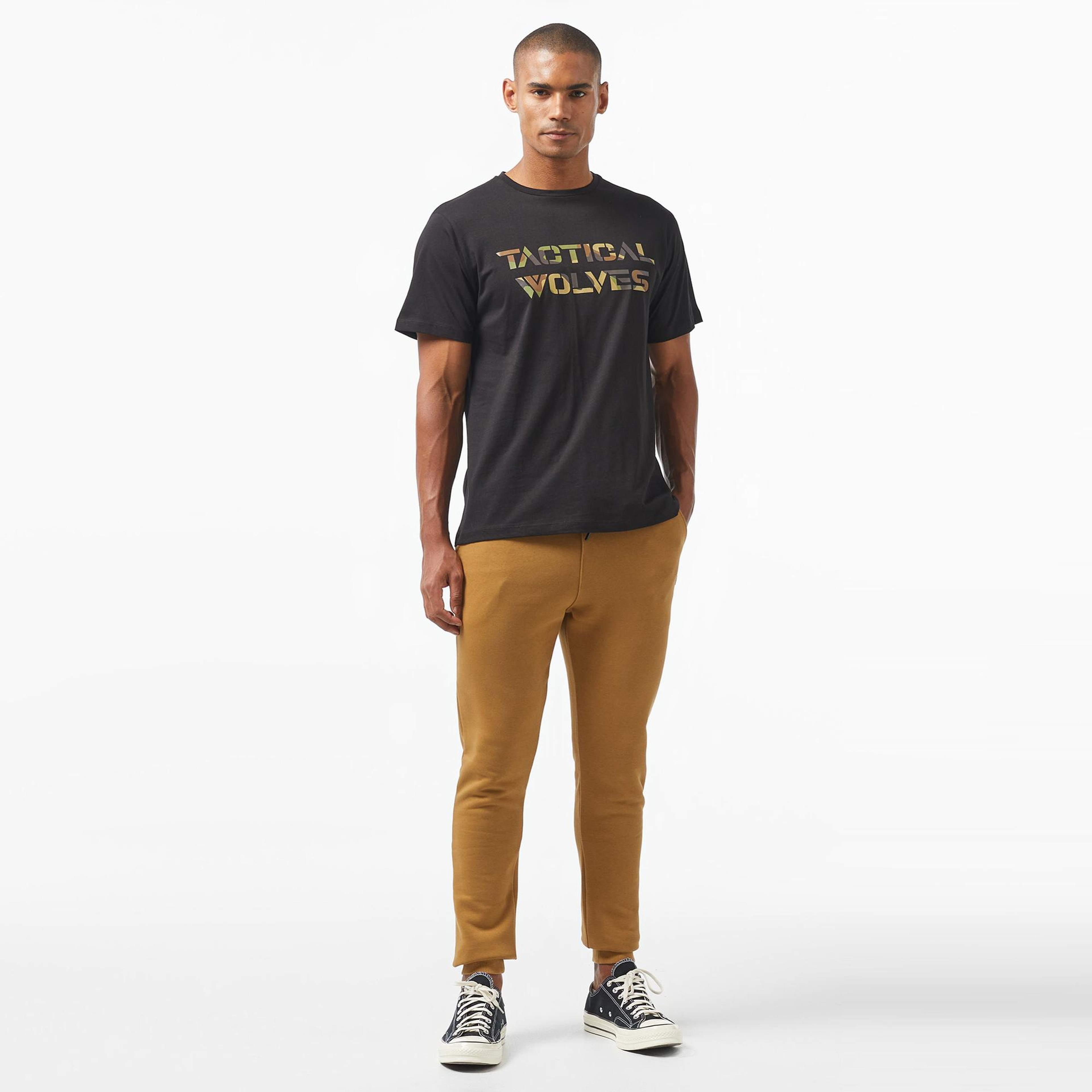 Tactical Wolves Oversize Kamuflaj Erkek Siyah T-Shirt