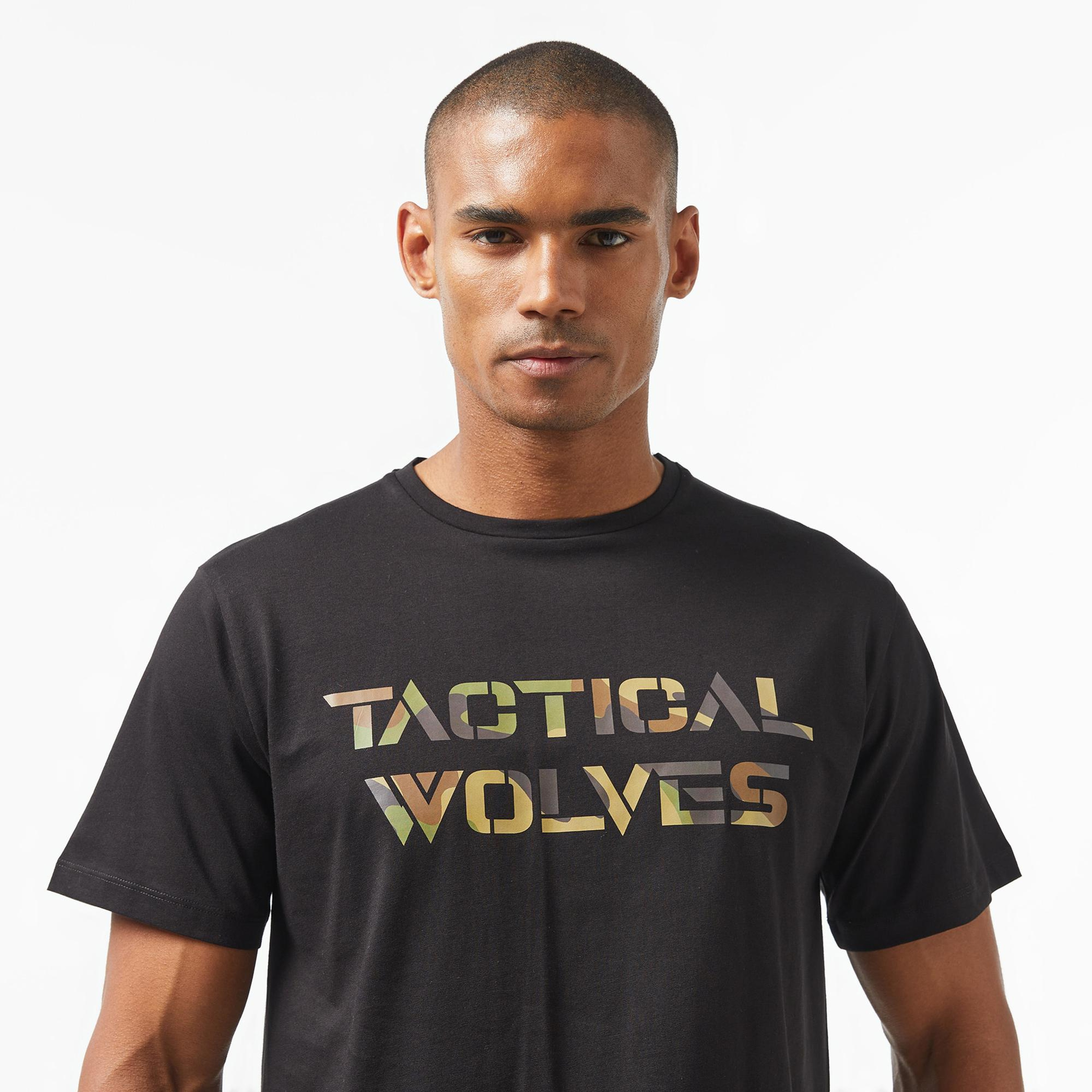 Tactical Wolves Oversize Kamuflaj Erkek Siyah T-Shirt