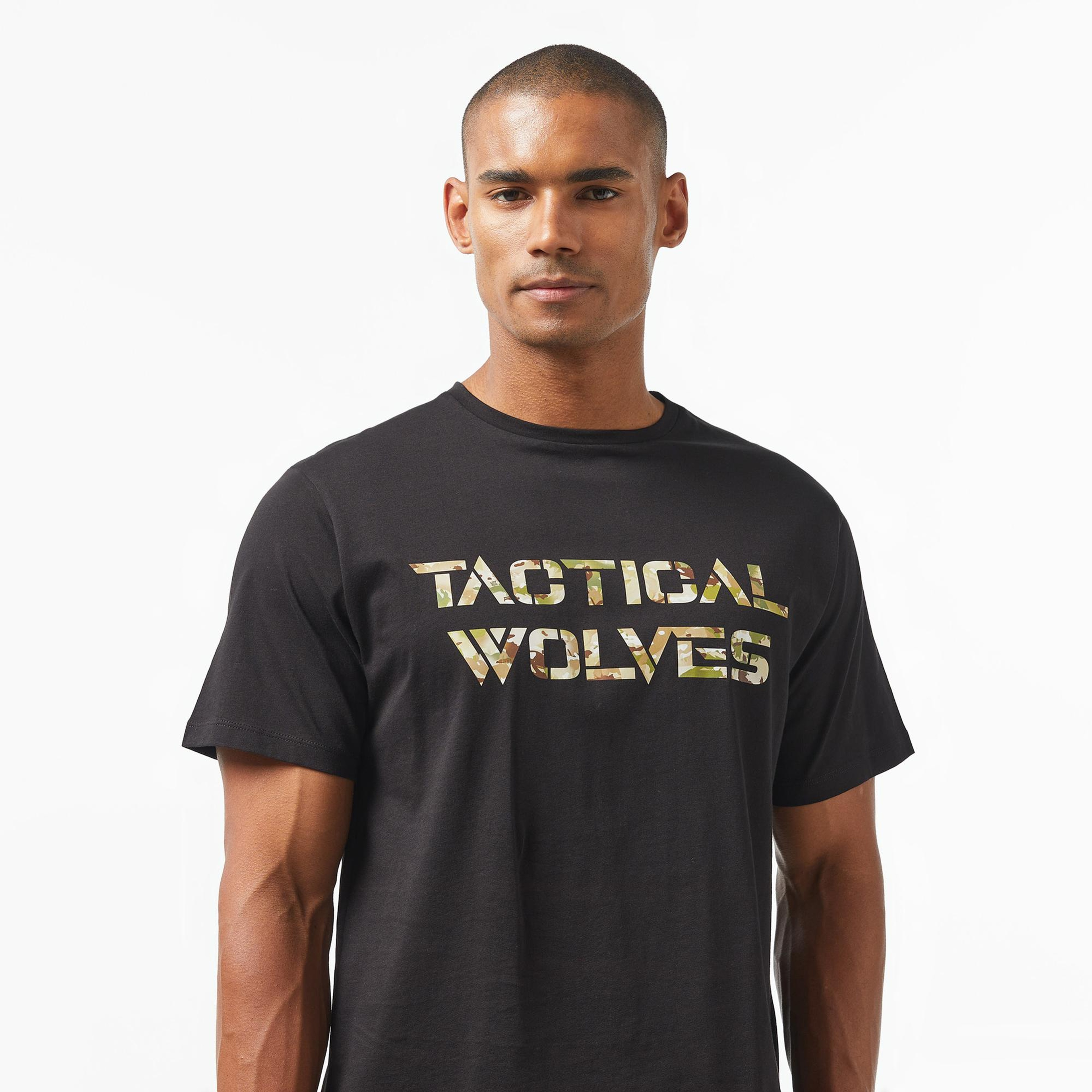 Tactical Wolves Oversize Kamuflaj Erkek Siyah T-Shirt