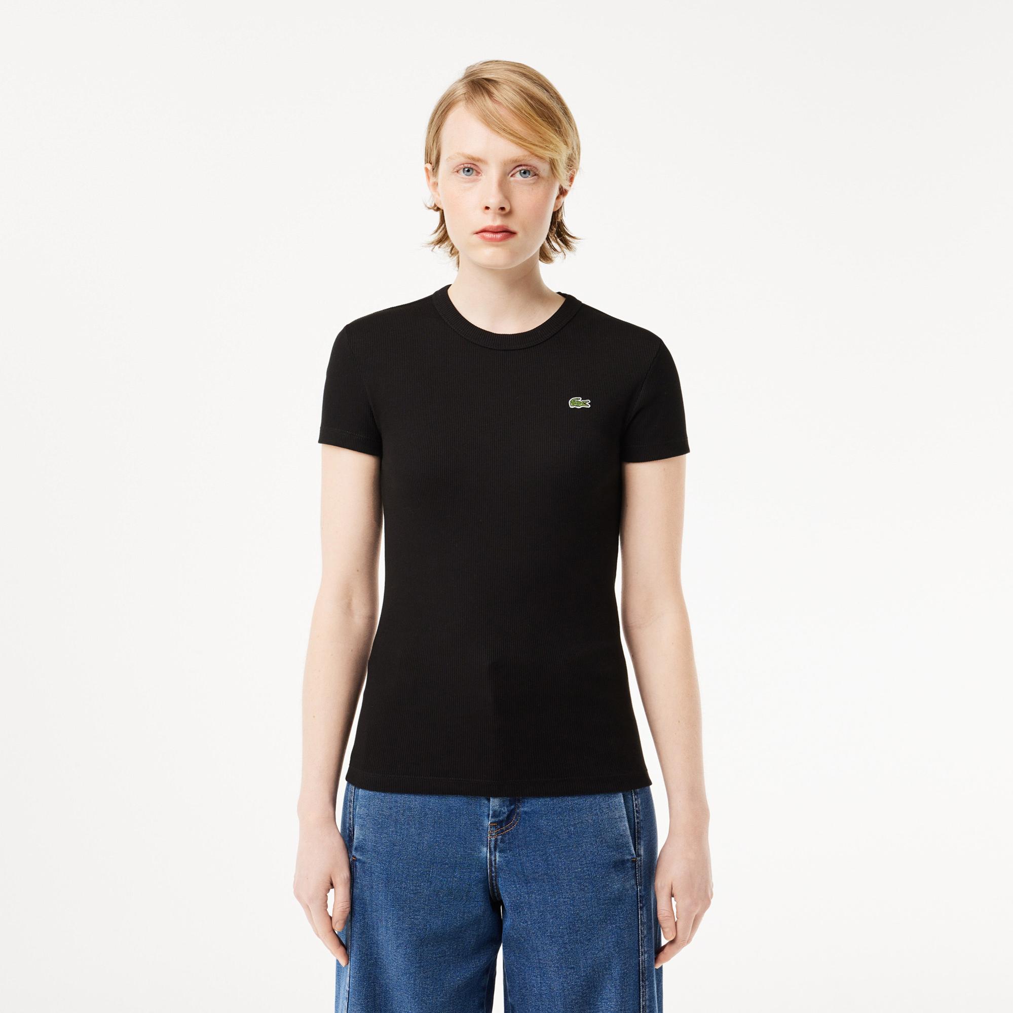 Lacoste Kadın Slim Fit Bisiklet Yaka Siyah T-Shirt
